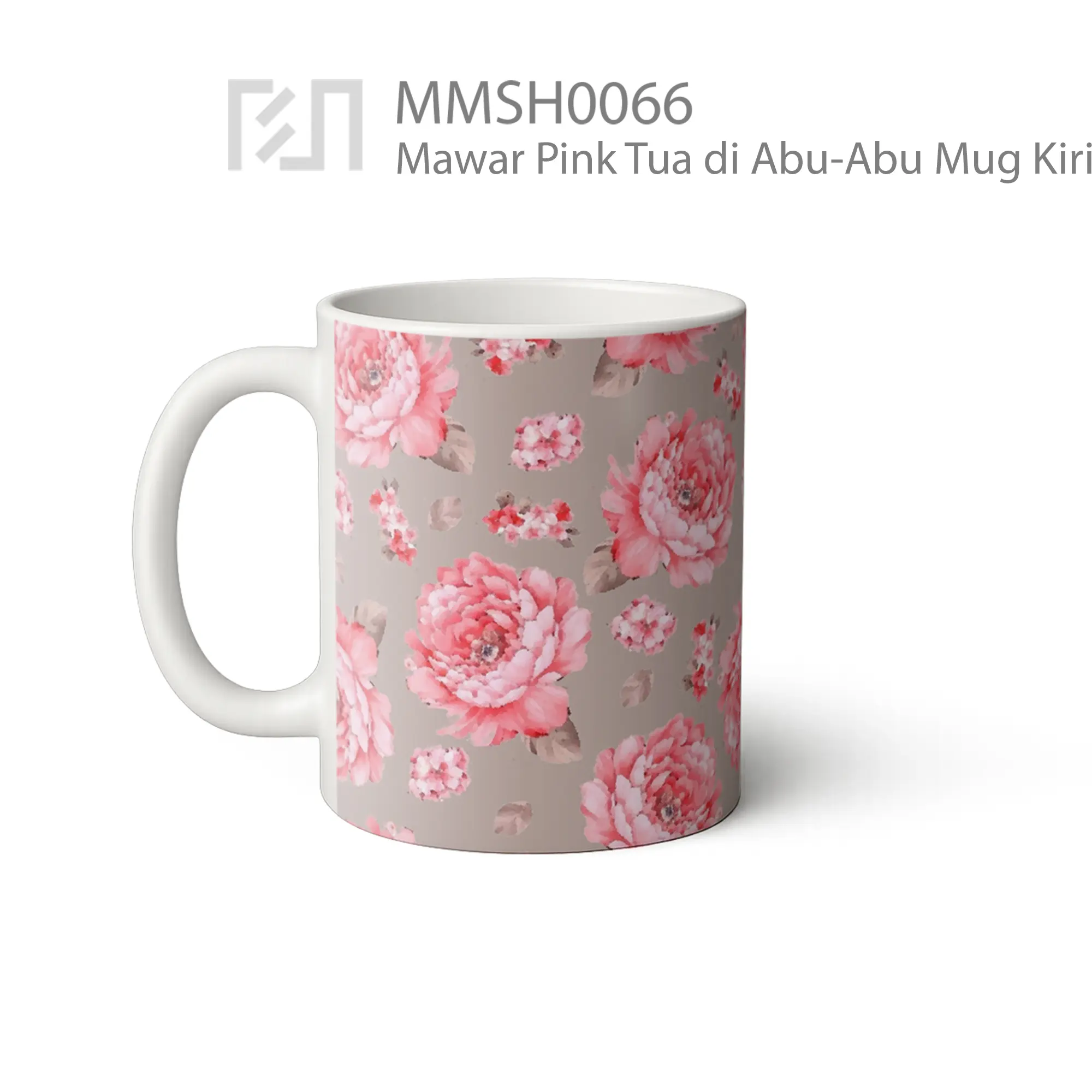 MMSH0066 Mawar Pink Tua di Abu-Abu Mug