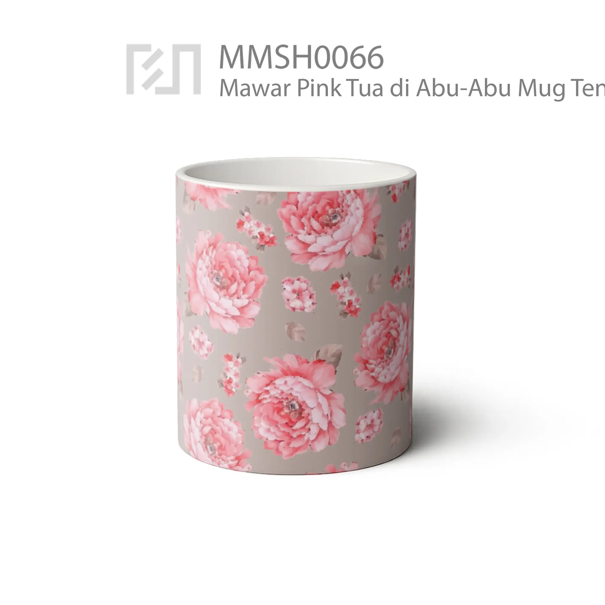 MMSH0066 Mawar Pink Tua di Abu-Abu Mug - Tampak Tengah