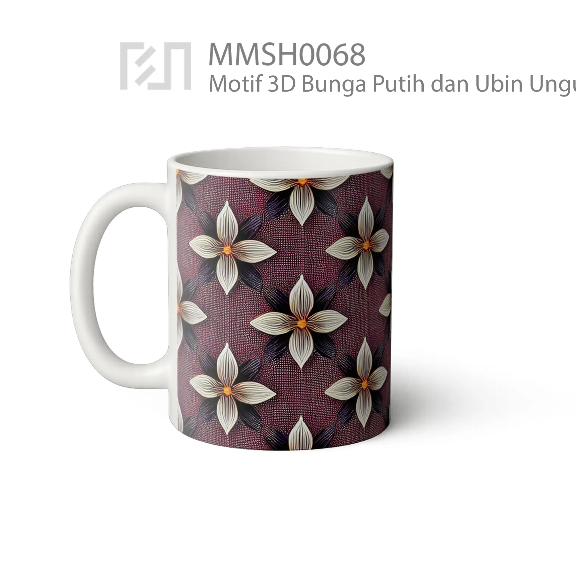 MMSH0068 Motif 3D Bunga Putih dan Ubin Ungu Mug
