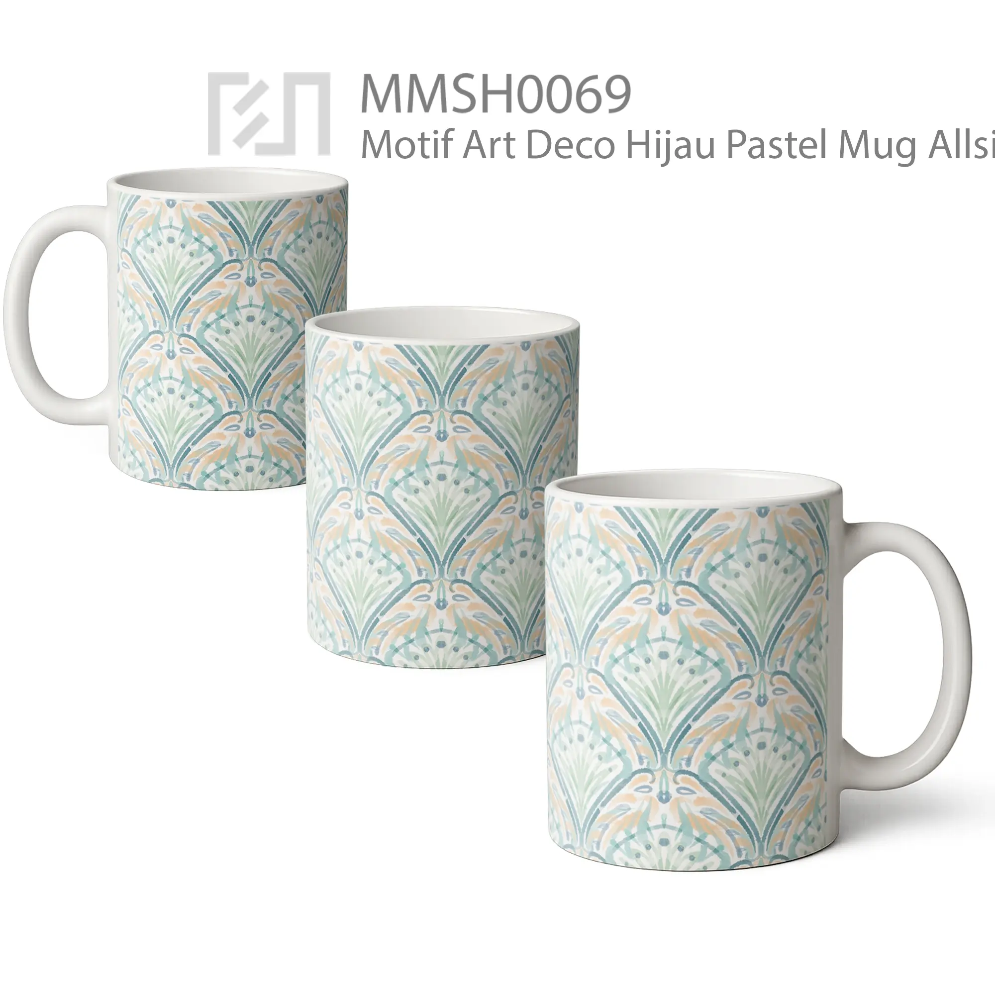 MMSH0069 Motif Art Deco Hijau Pastel Mug - All-side / Desain