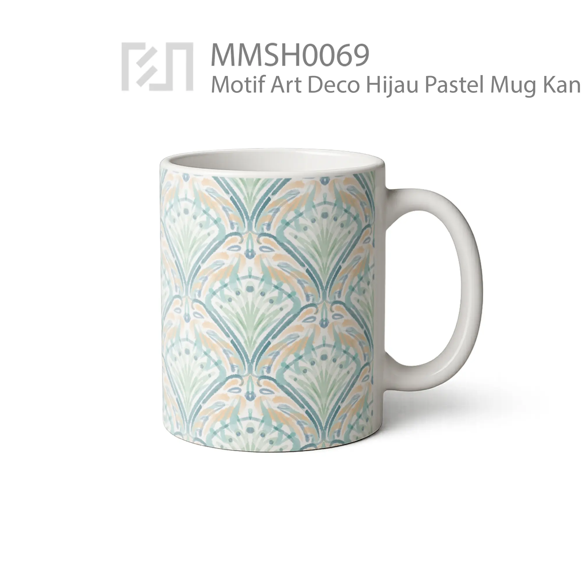 MMSH0069 Motif Art Deco Hijau Pastel Mug - Tampak Kanan