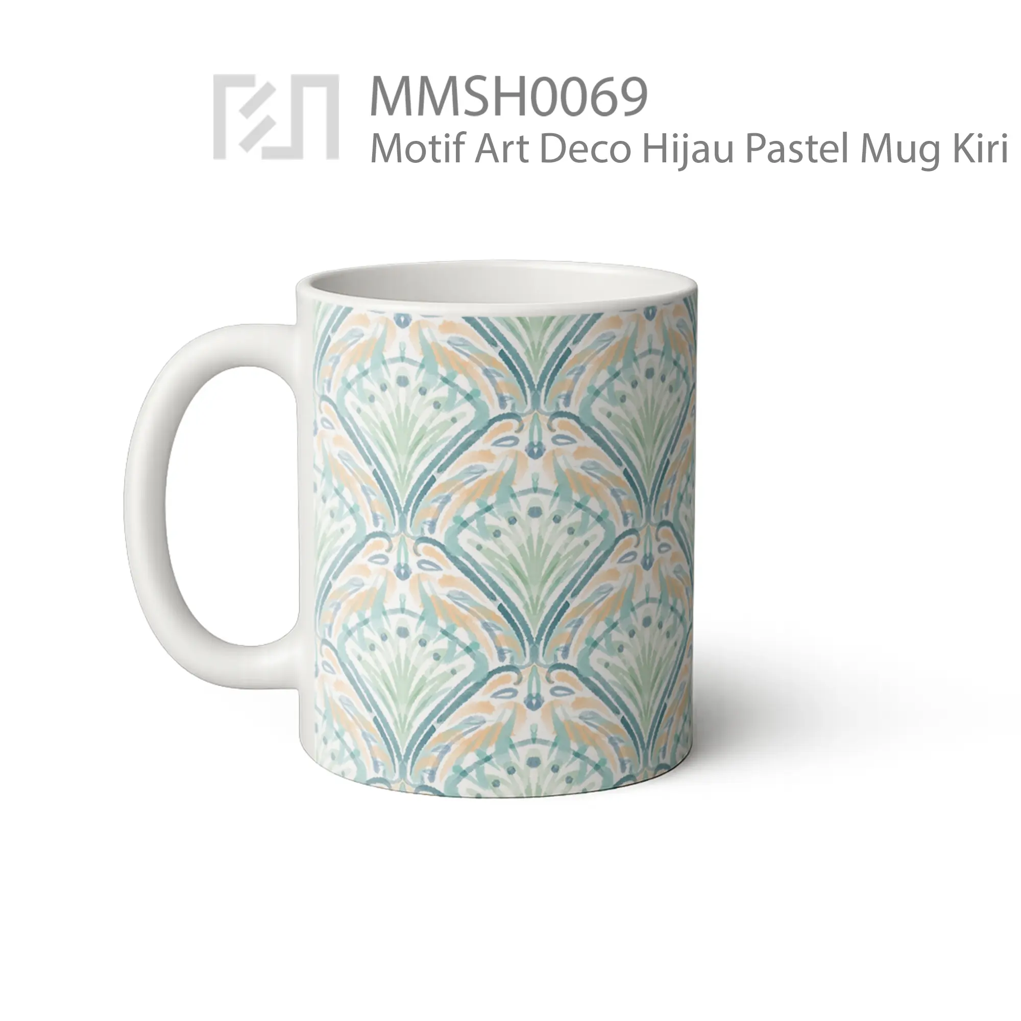 MMSH0069 Motif Art Deco Hijau Pastel Mug