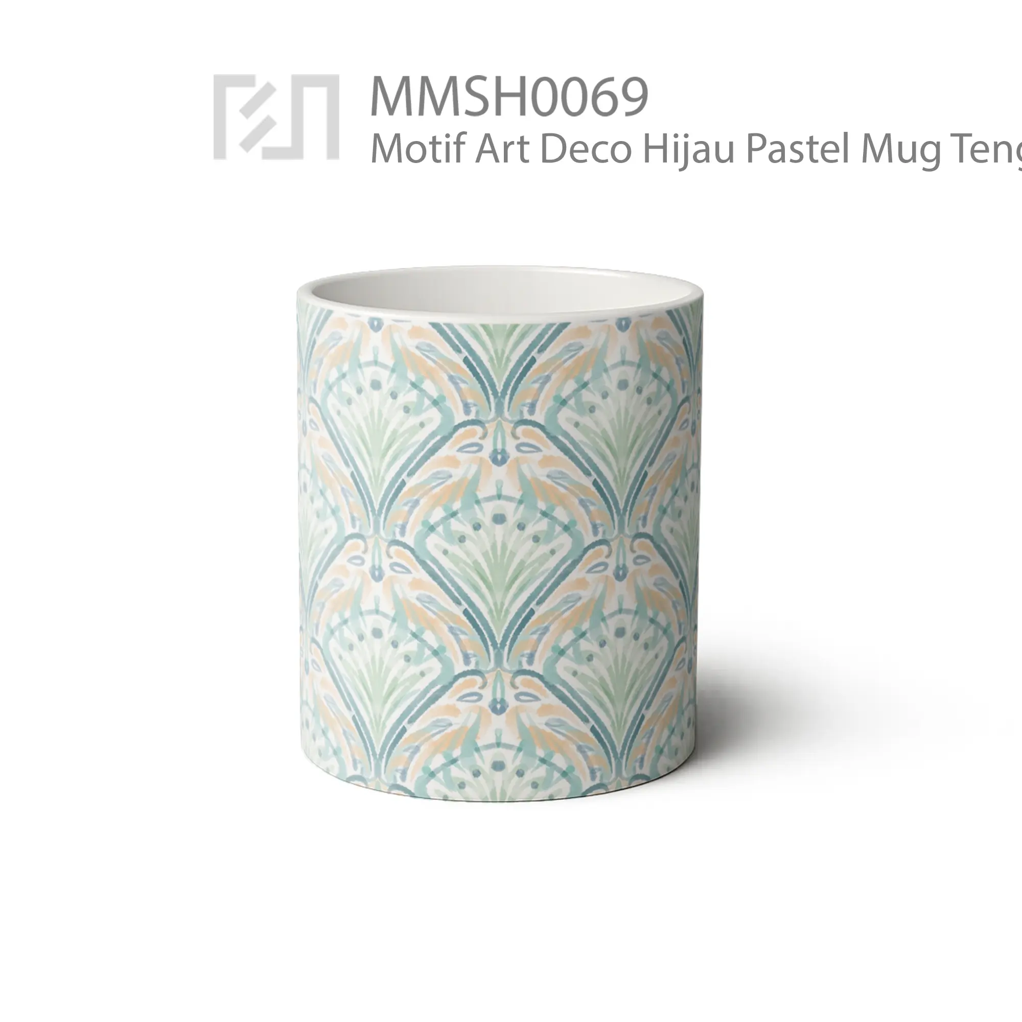 MMSH0069 Motif Art Deco Hijau Pastel Mug - Tampak Tengah