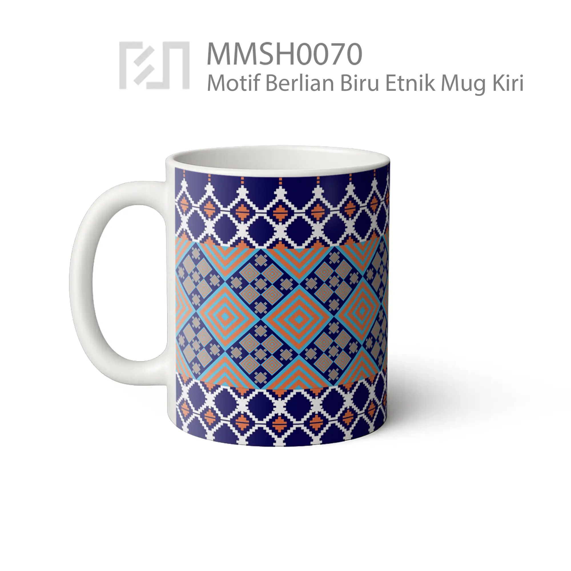 MMSH0070 Motif Berlian Biru Etnik Mug