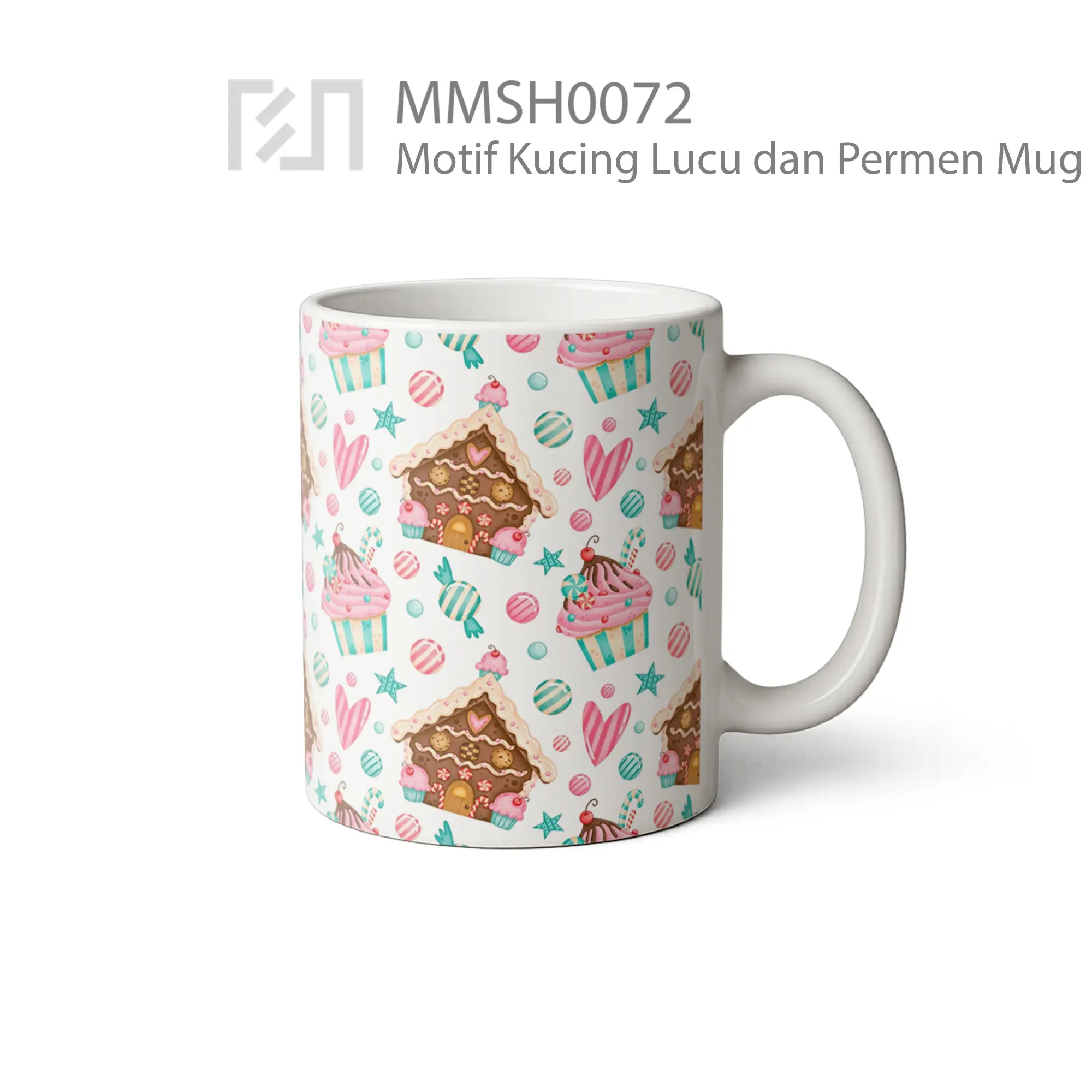 MMSH0072 Motif Kucing Lucu dan Permen Mug - Tampak Kanan