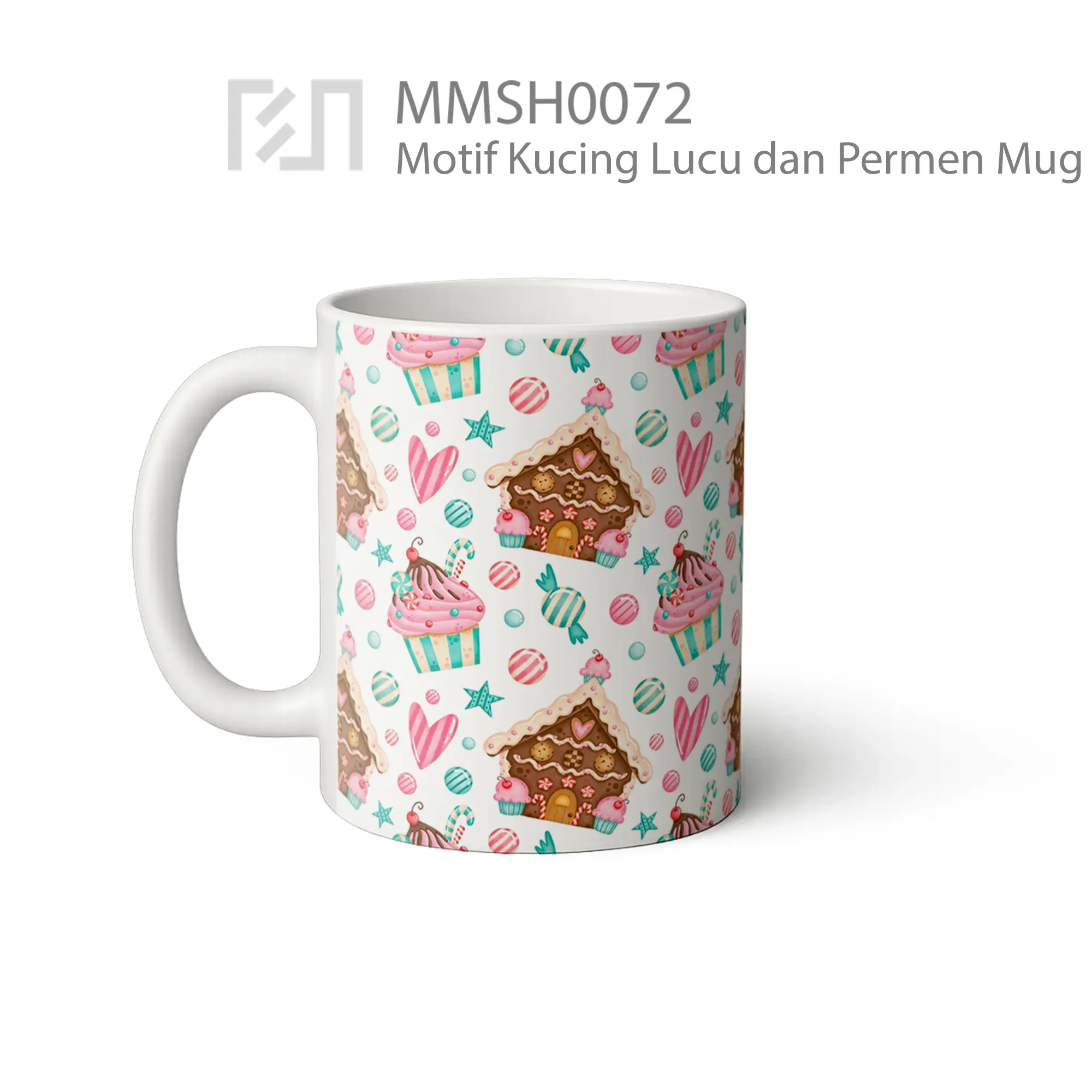 MMSH0072 Motif Kucing Lucu dan Permen Mug