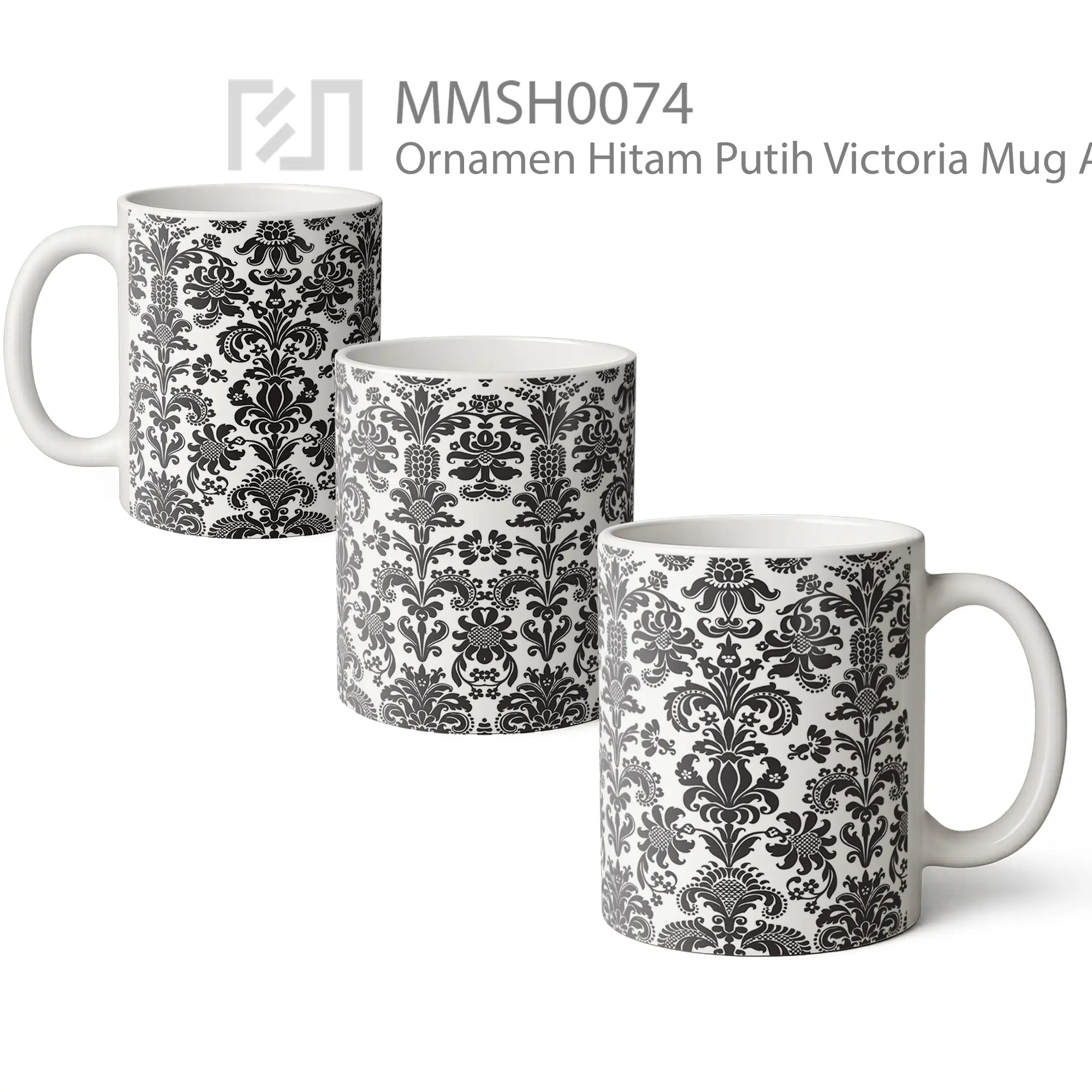 MMSH0074 Ornamen Hitam Putih Victoria Mug - All-side / Desain