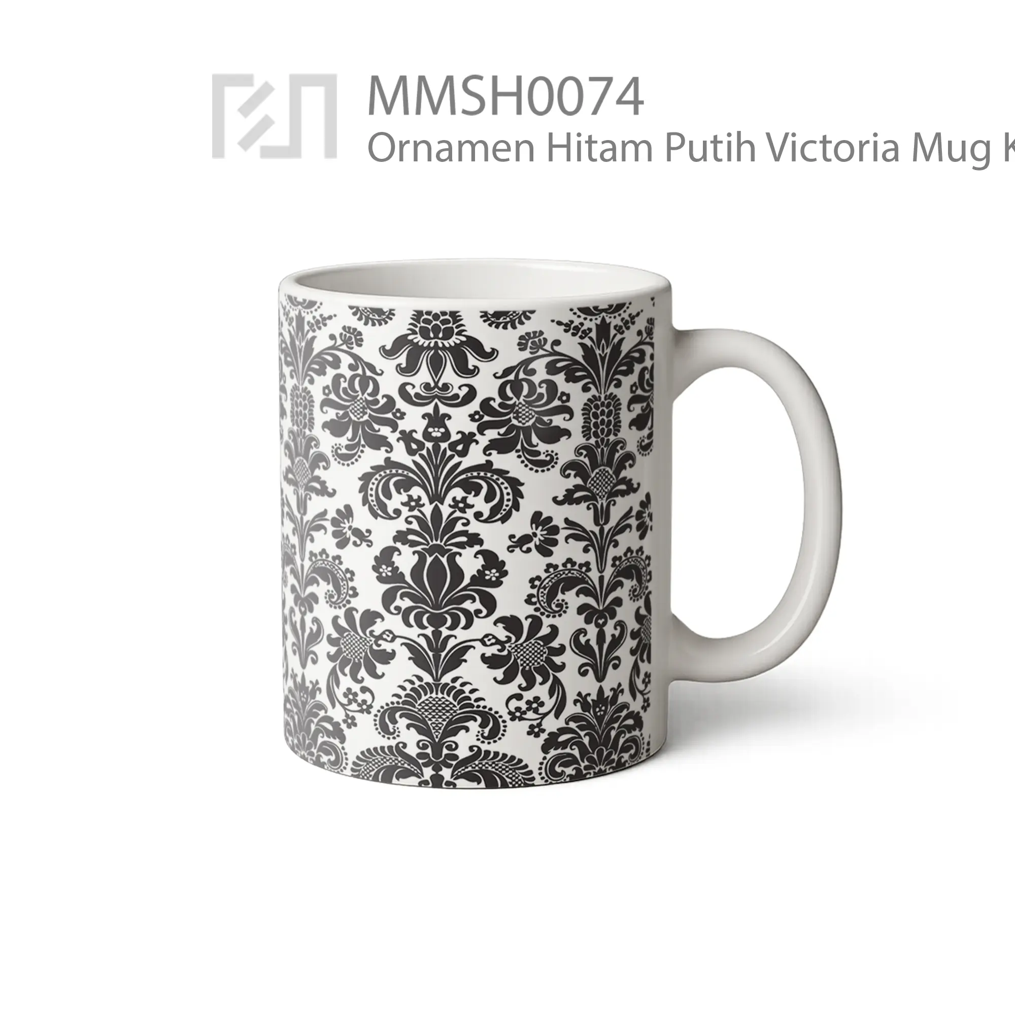MMSH0074 Ornamen Hitam Putih Victoria Mug - Tampak Kanan