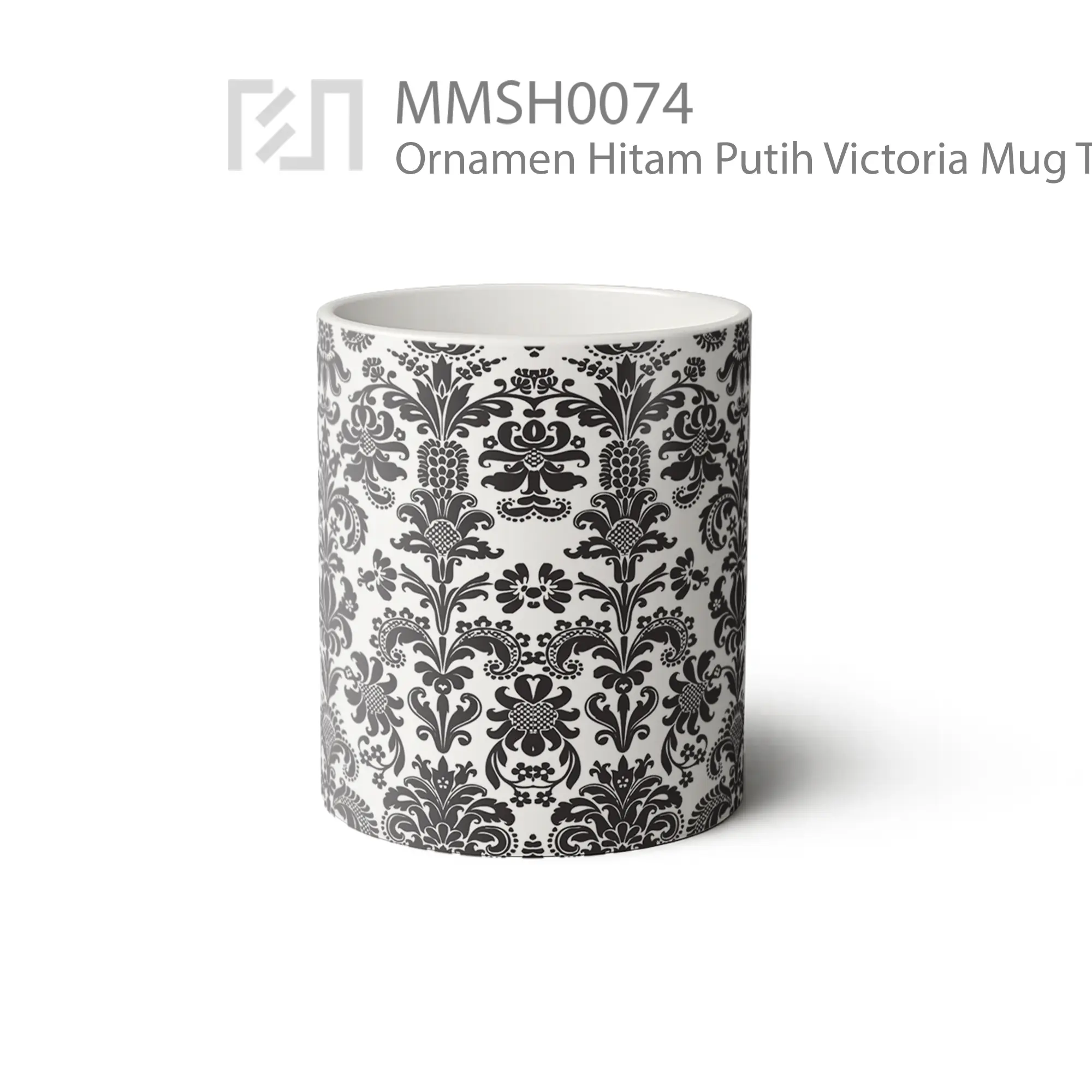 MMSH0074 Ornamen Hitam Putih Victoria Mug - Tampak Tengah