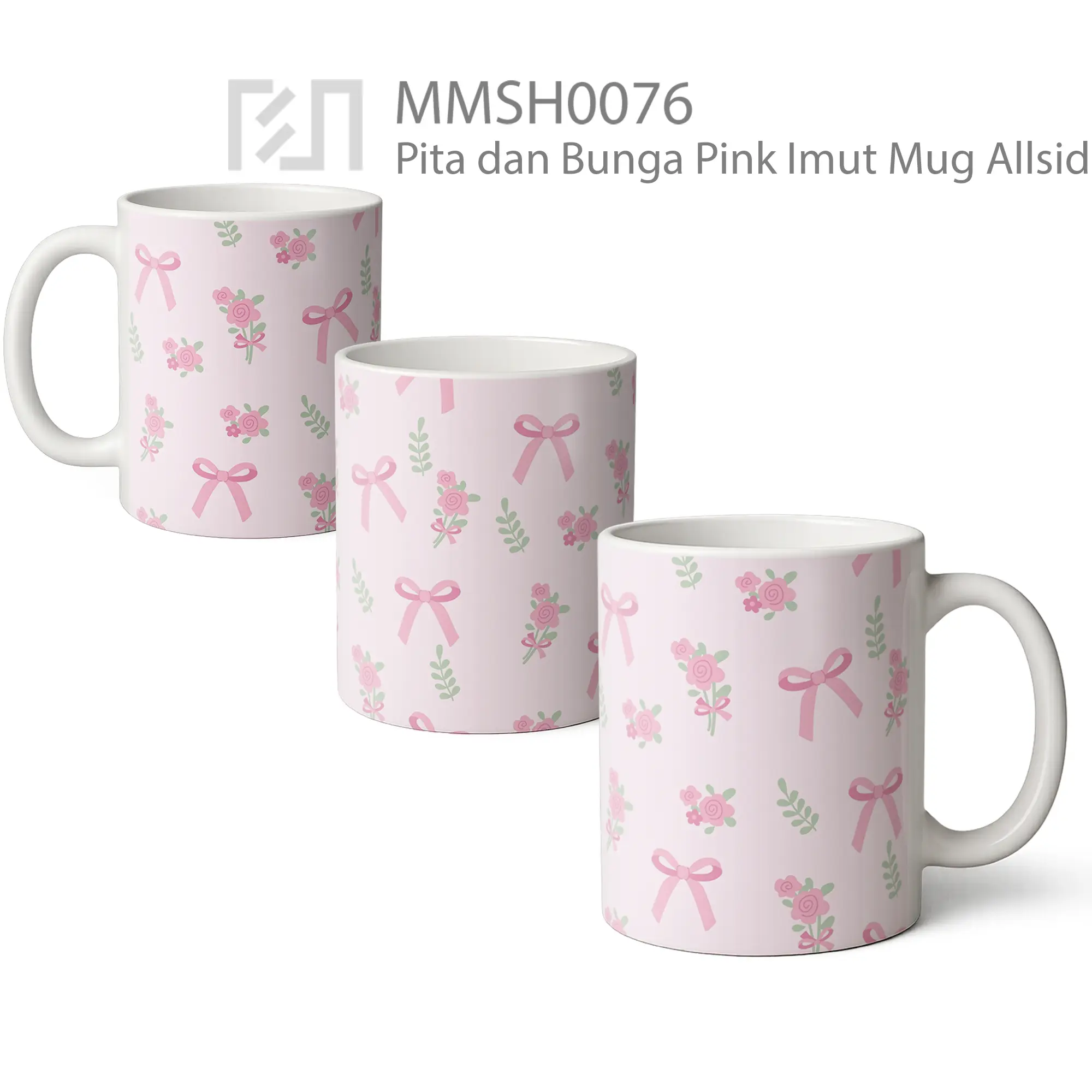 MMSH0076 Pita dan Bunga Pink Imut Mug - All-side / Desain