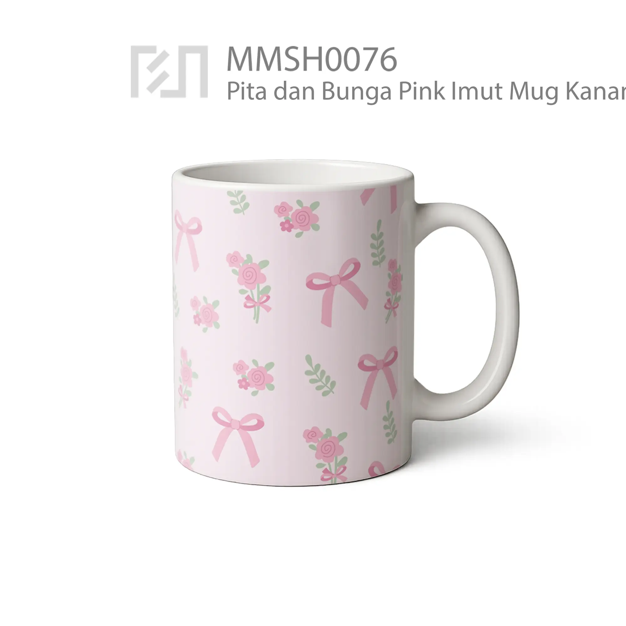 MMSH0076 Pita dan Bunga Pink Imut Mug - Tampak Kanan
