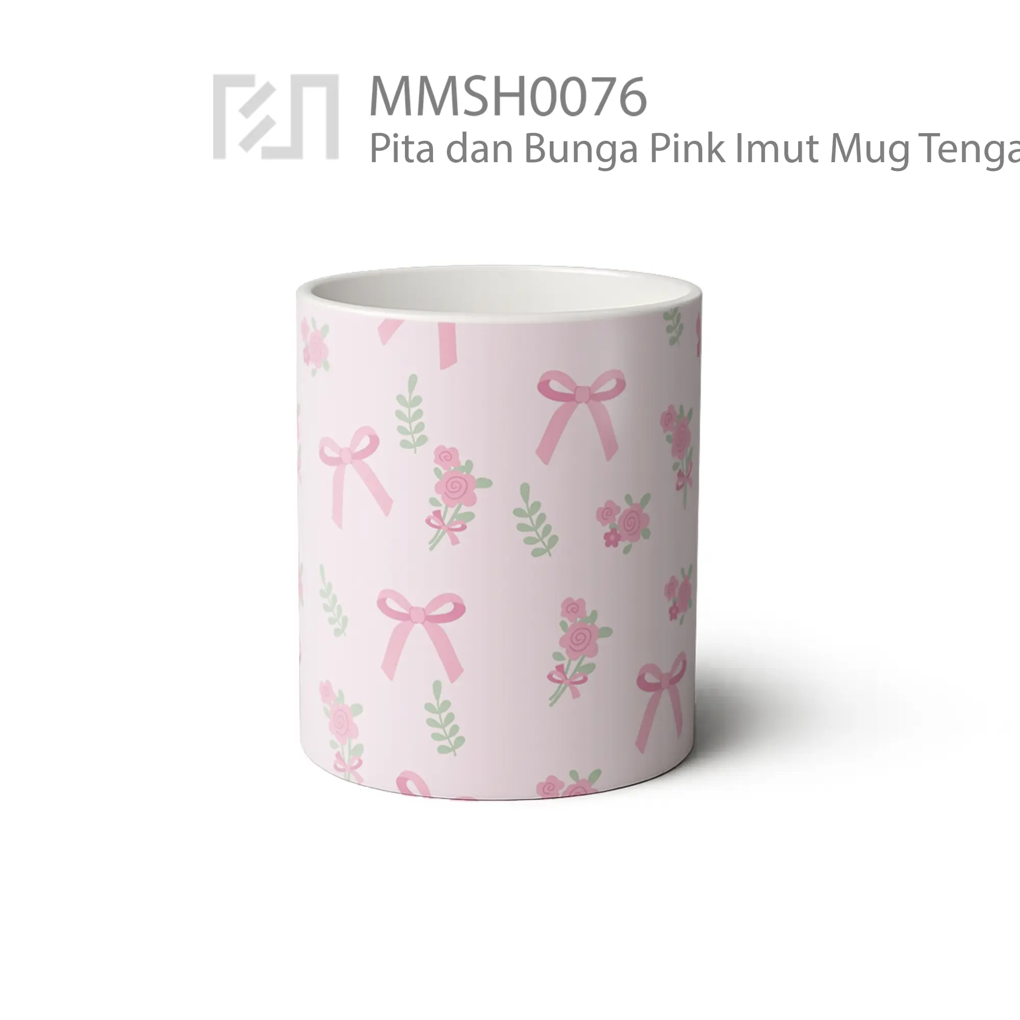 MMSH0076 Pita dan Bunga Pink Imut Mug - Tampak Tengah