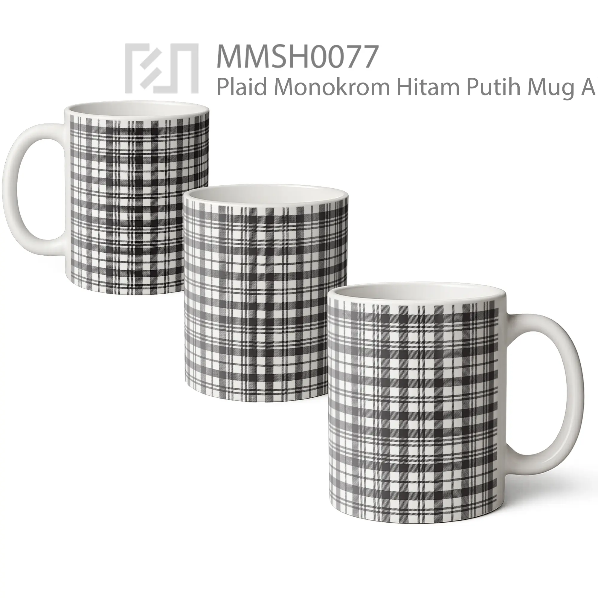 MMSH0077 Plaid Monokrom Hitam Putih Mug - All-side / Desain