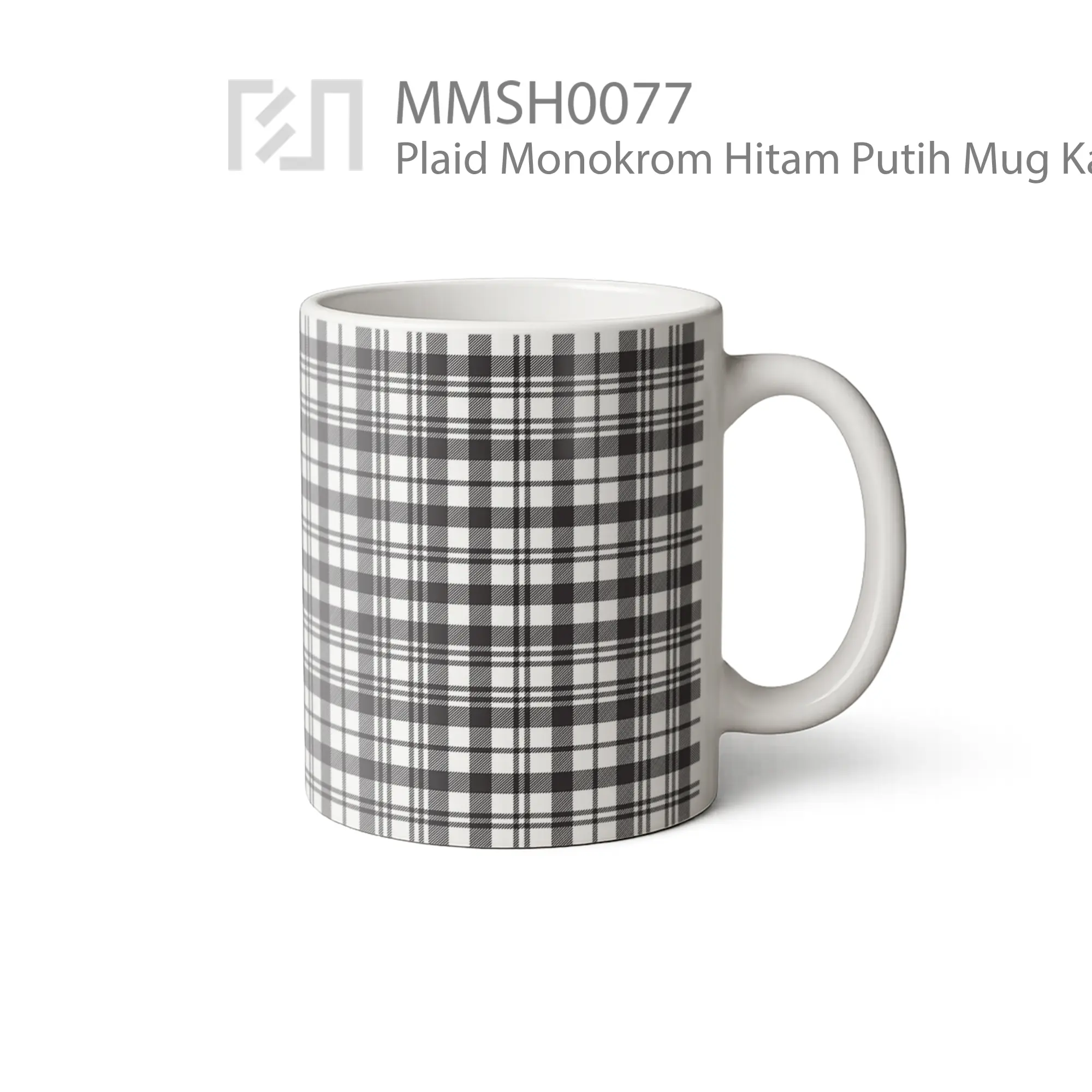 MMSH0077 Plaid Monokrom Hitam Putih Mug - Tampak Kanan