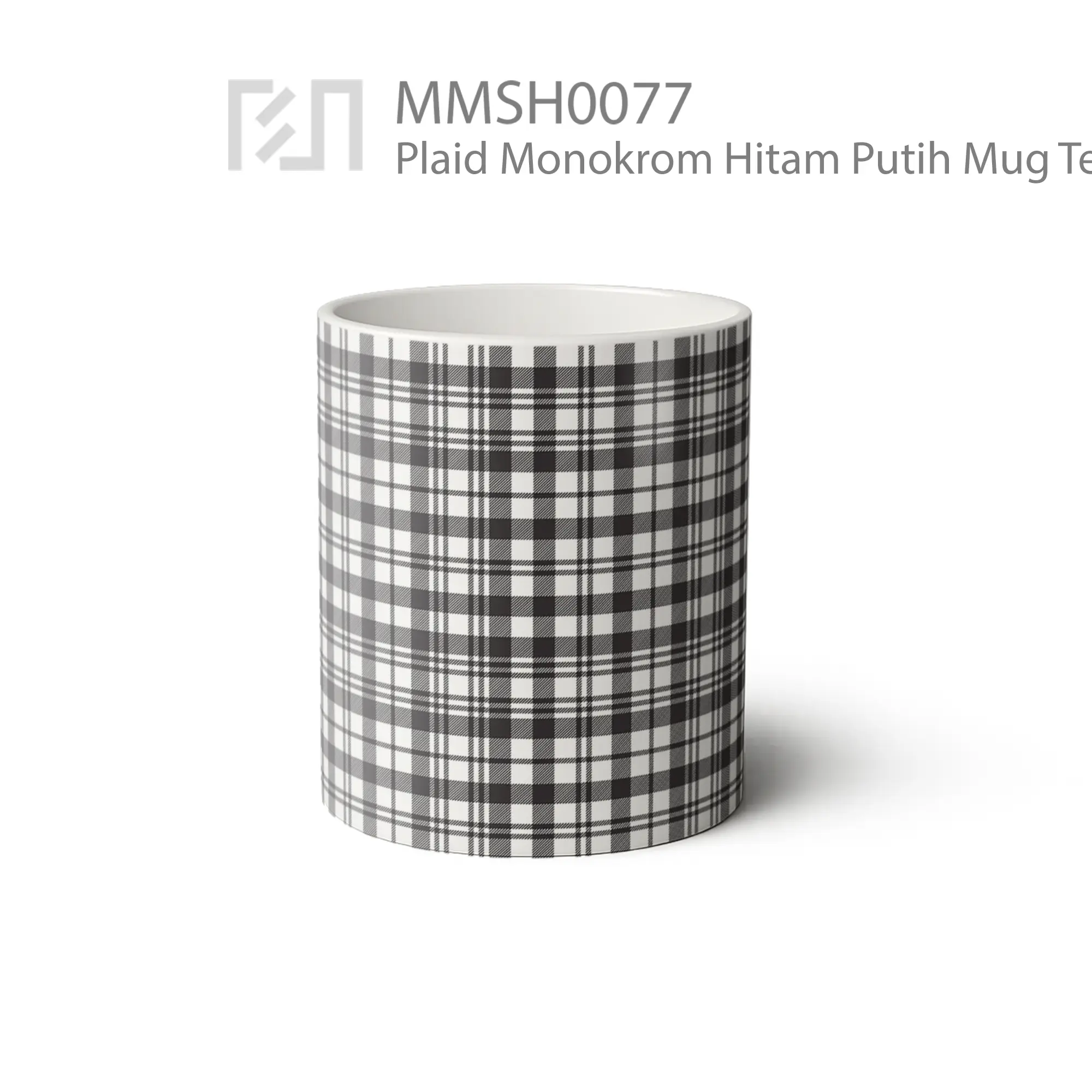 MMSH0077 Plaid Monokrom Hitam Putih Mug - Tampak Tengah