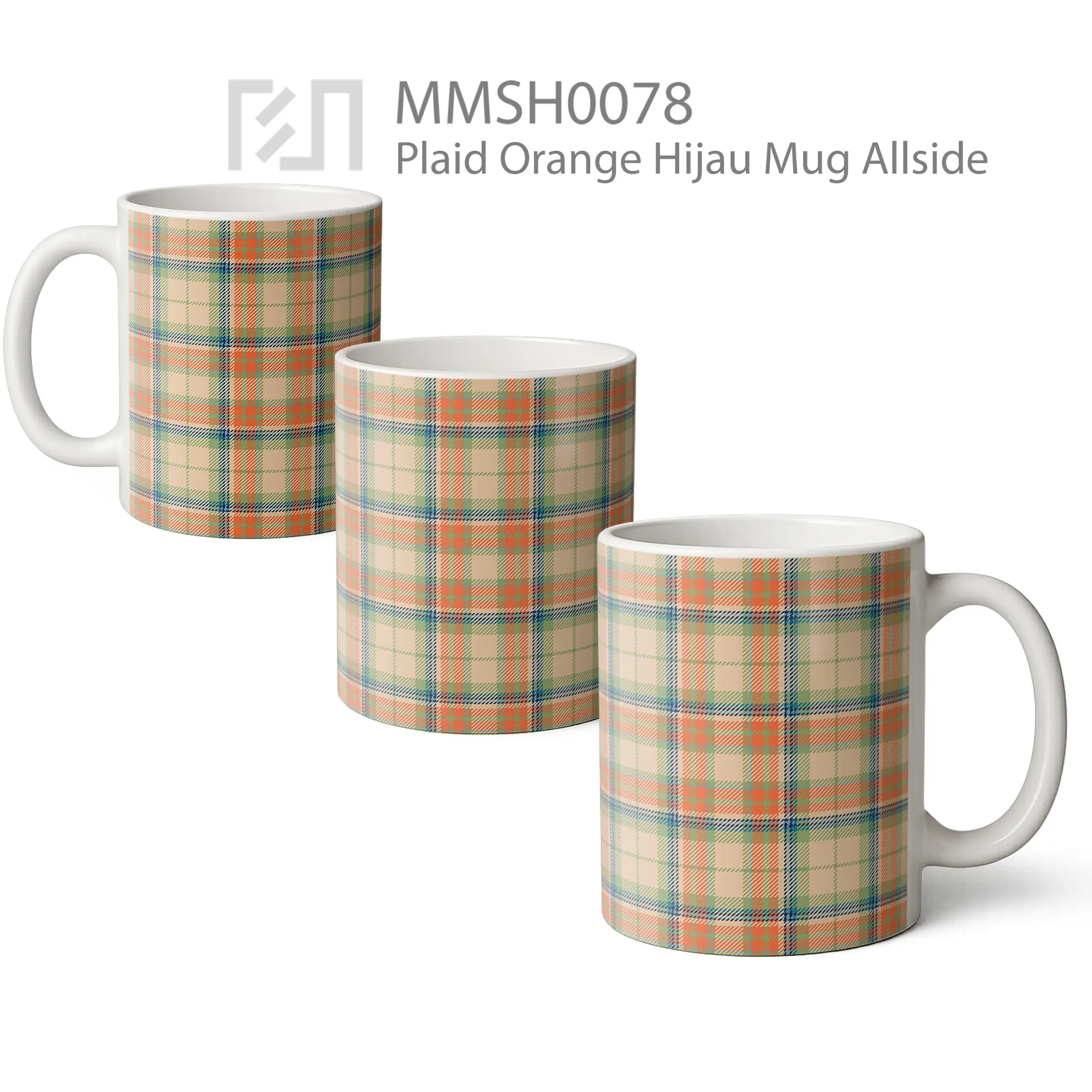 MMSH0078 Plaid Orange Hijau Mug - All-side / Desain