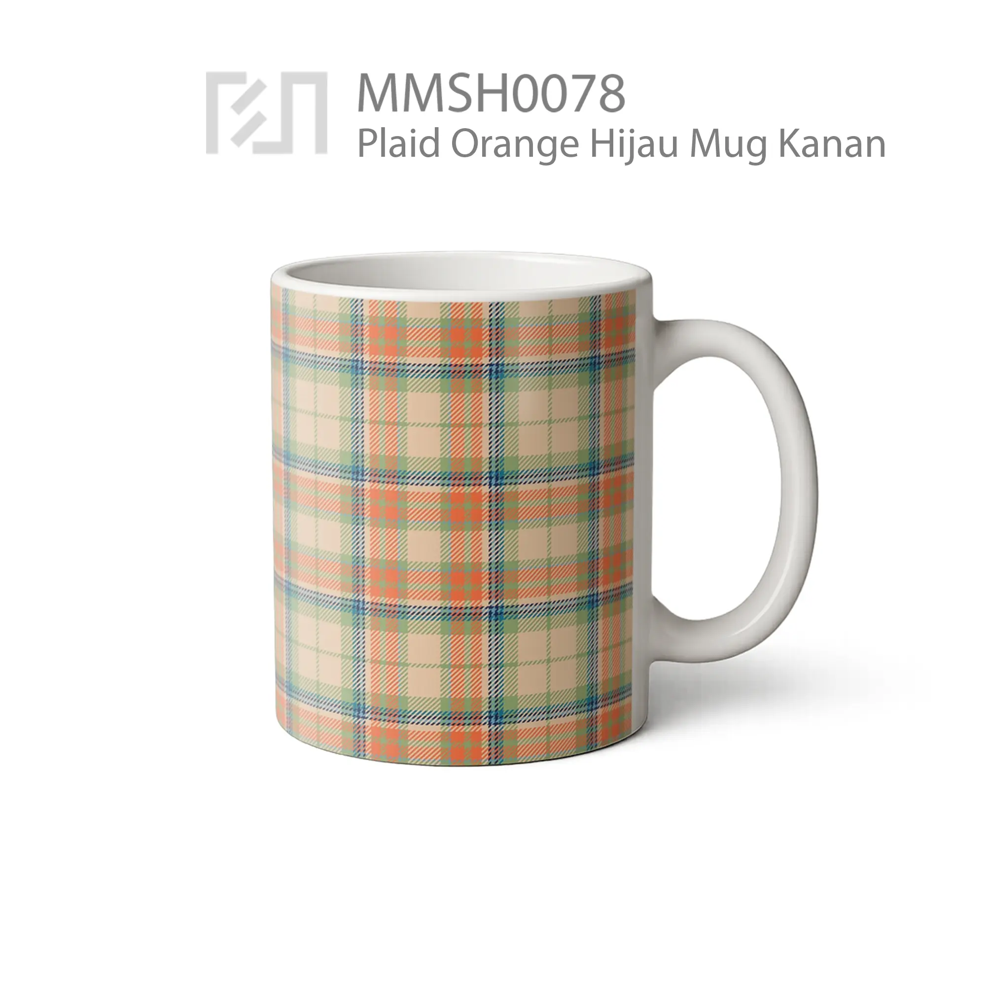 MMSH0078 Plaid Orange Hijau Mug - Tampak Kanan