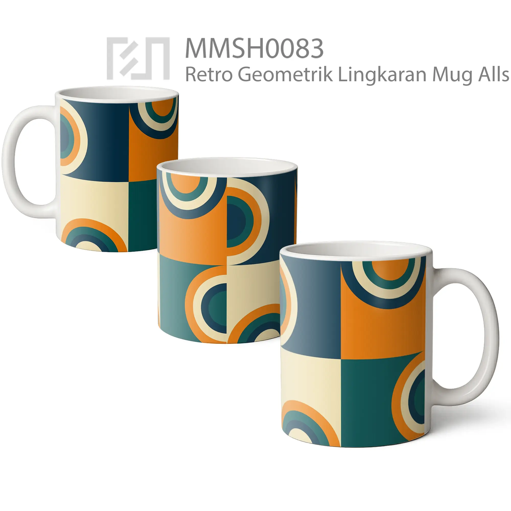 MMSH0083 Retro Geometrik Lingkaran Mug - All-side / Desain