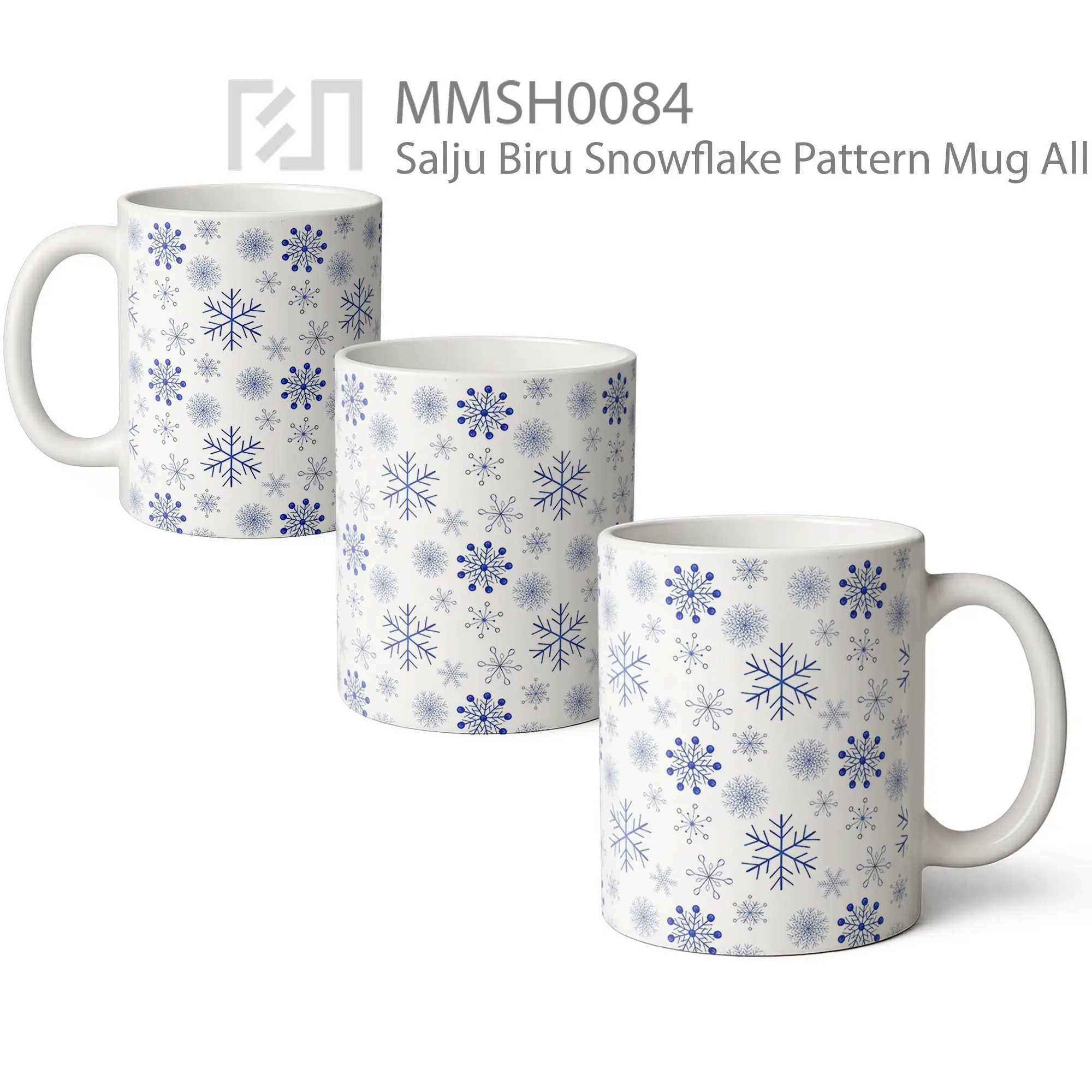 MMSH0084 Salju Biru Snowflake Pattern Mug - All-side / Desain