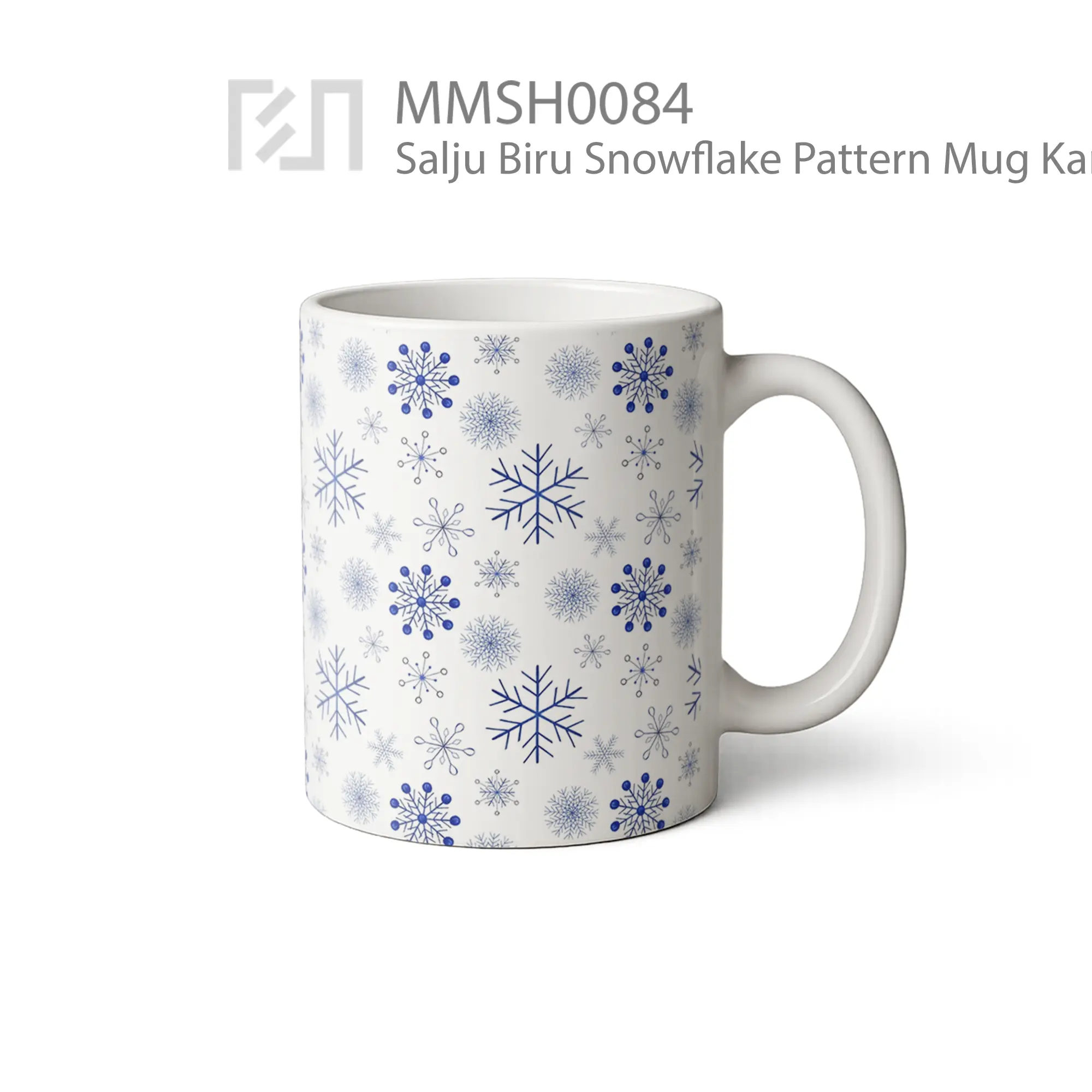 MMSH0084 Salju Biru Snowflake Pattern Mug - Tampak Kanan
