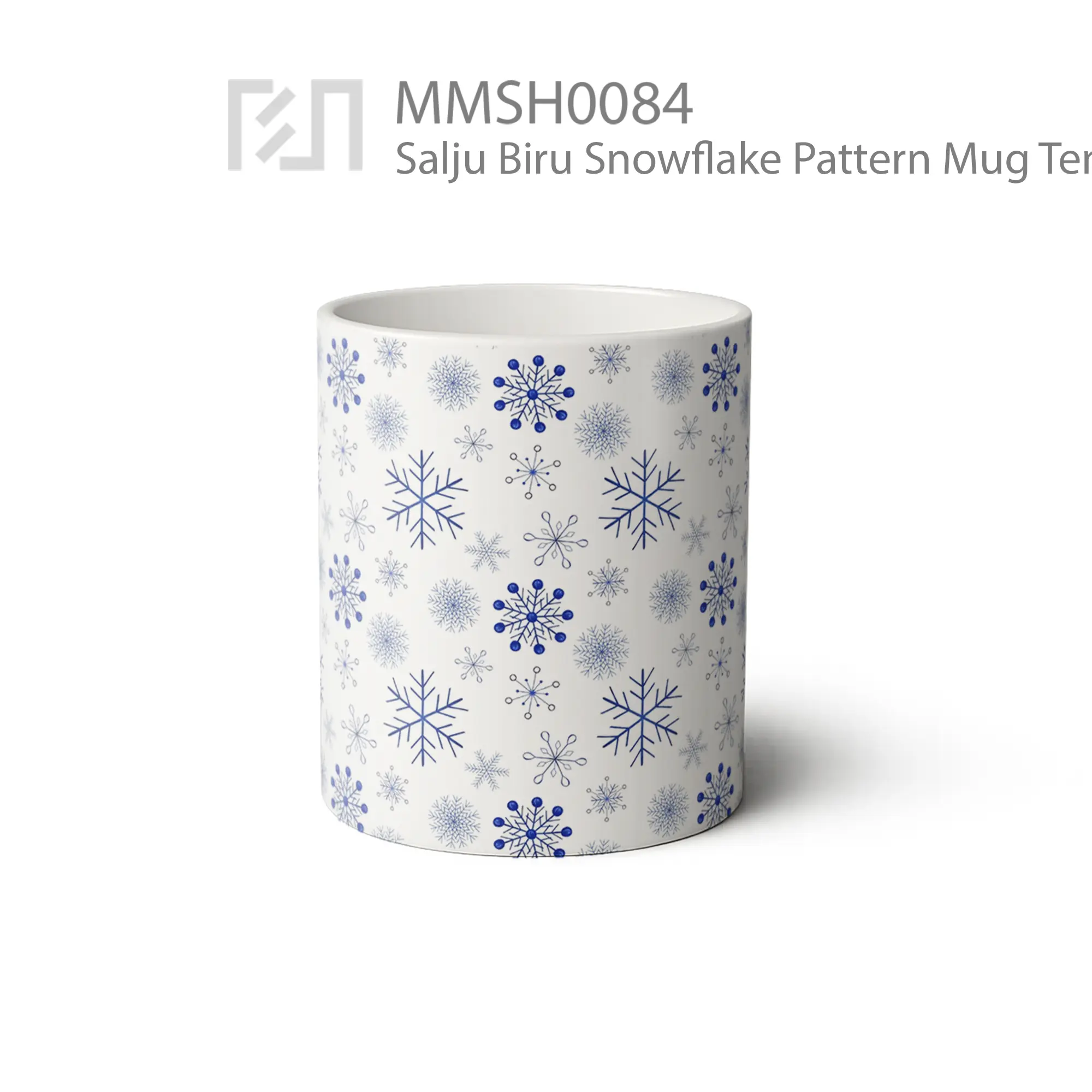MMSH0084 Salju Biru Snowflake Pattern Mug - Tampak Tengah