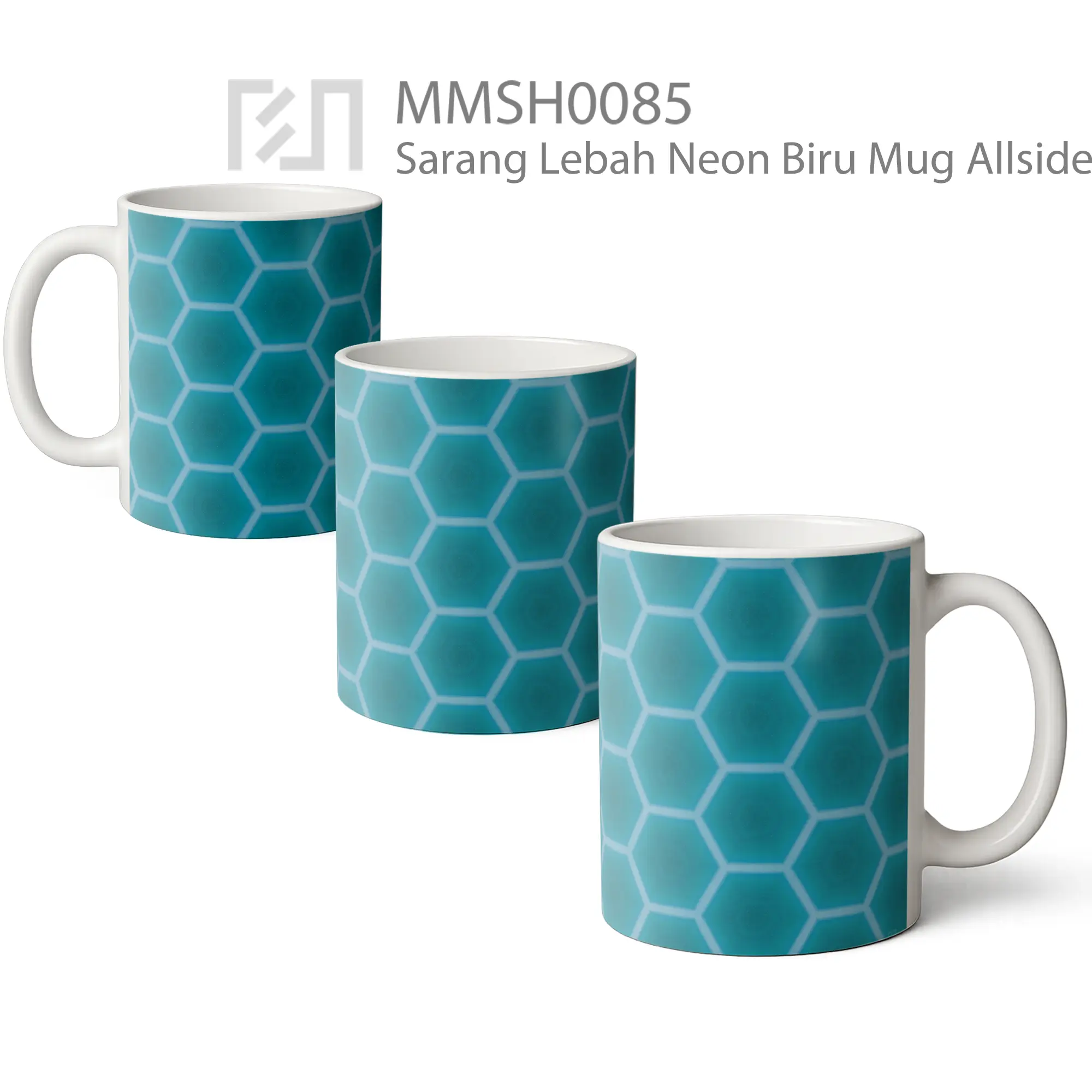 MMSH0085 Sarang Lebah Neon Biru Mug - All-side / Desain
