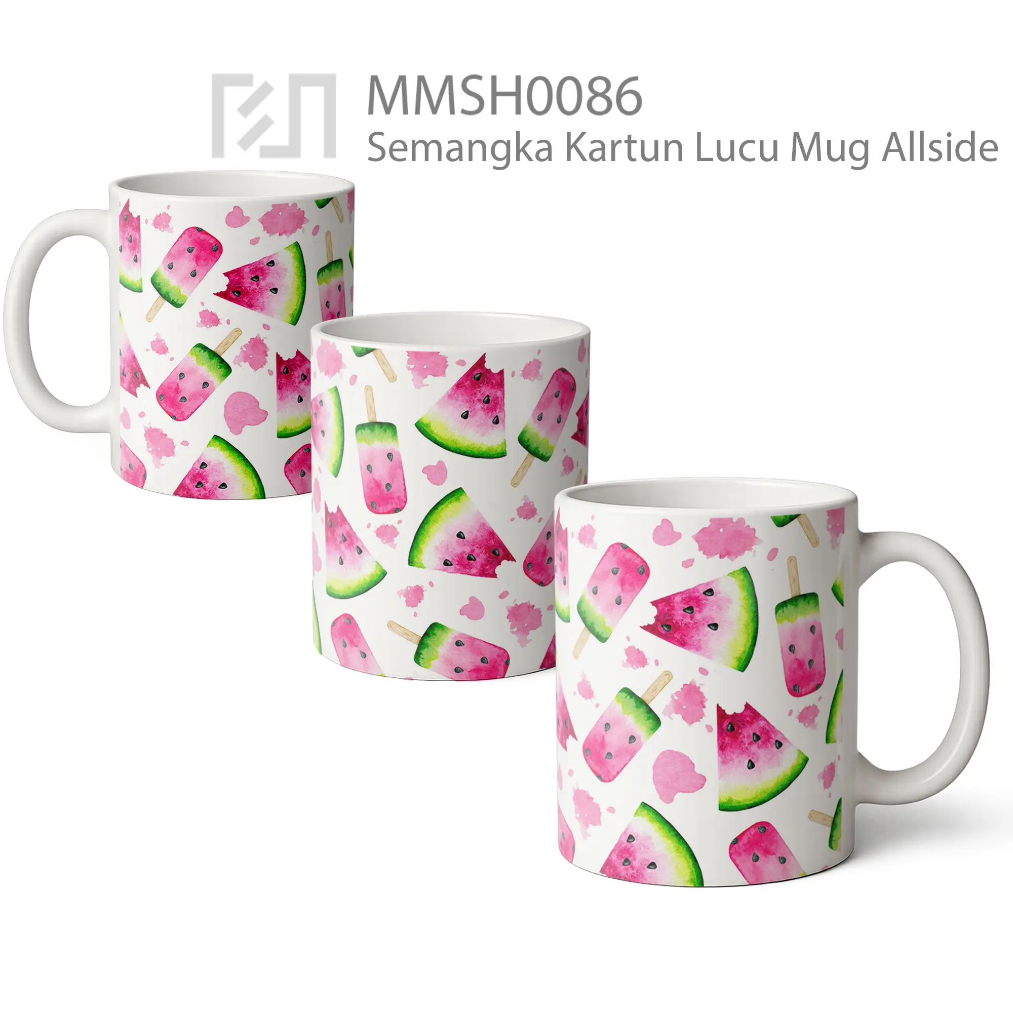 MMSH0086 Semangka Kartun Lucu Mug - All-side / Desain