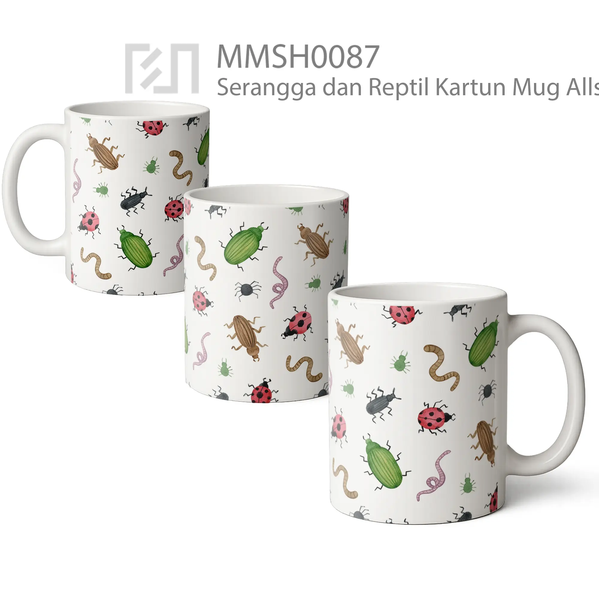 MMSH0087 Serangga dan Reptil Kartun Mug - All-side / Desain