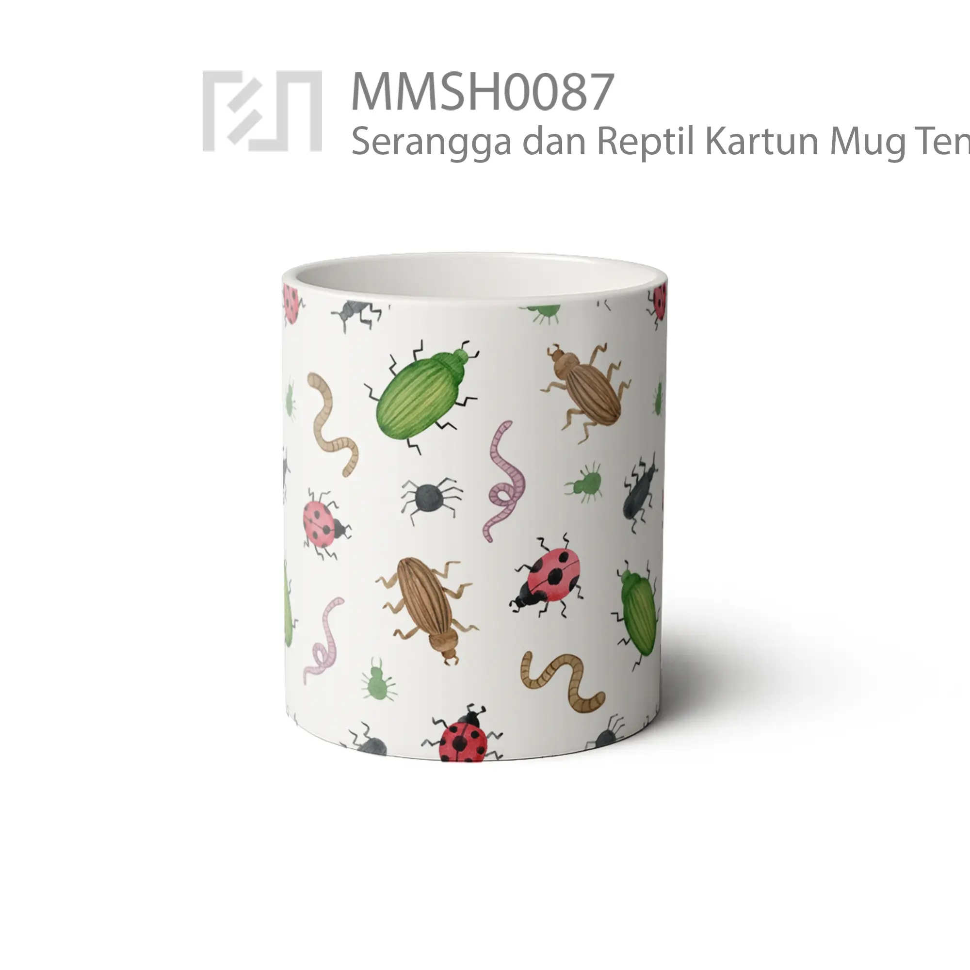 MMSH0087 Serangga dan Reptil Kartun Mug - Tampak Tengah