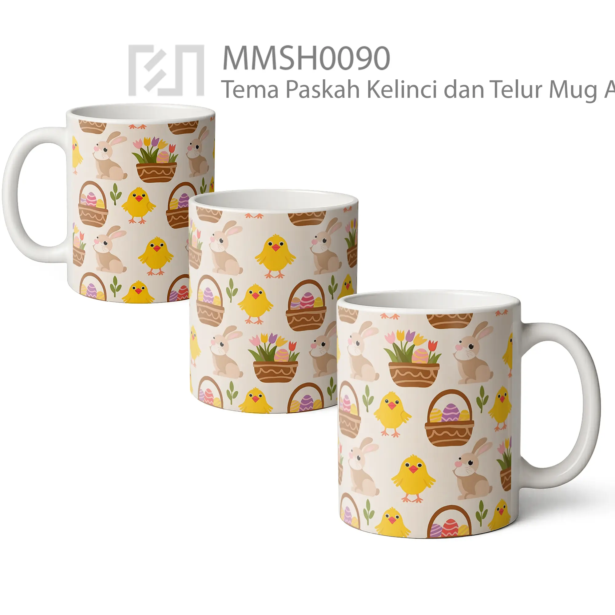 MMSH0090 Tema Paskah Kelinci dan Telur Mug - All-side / Desain
