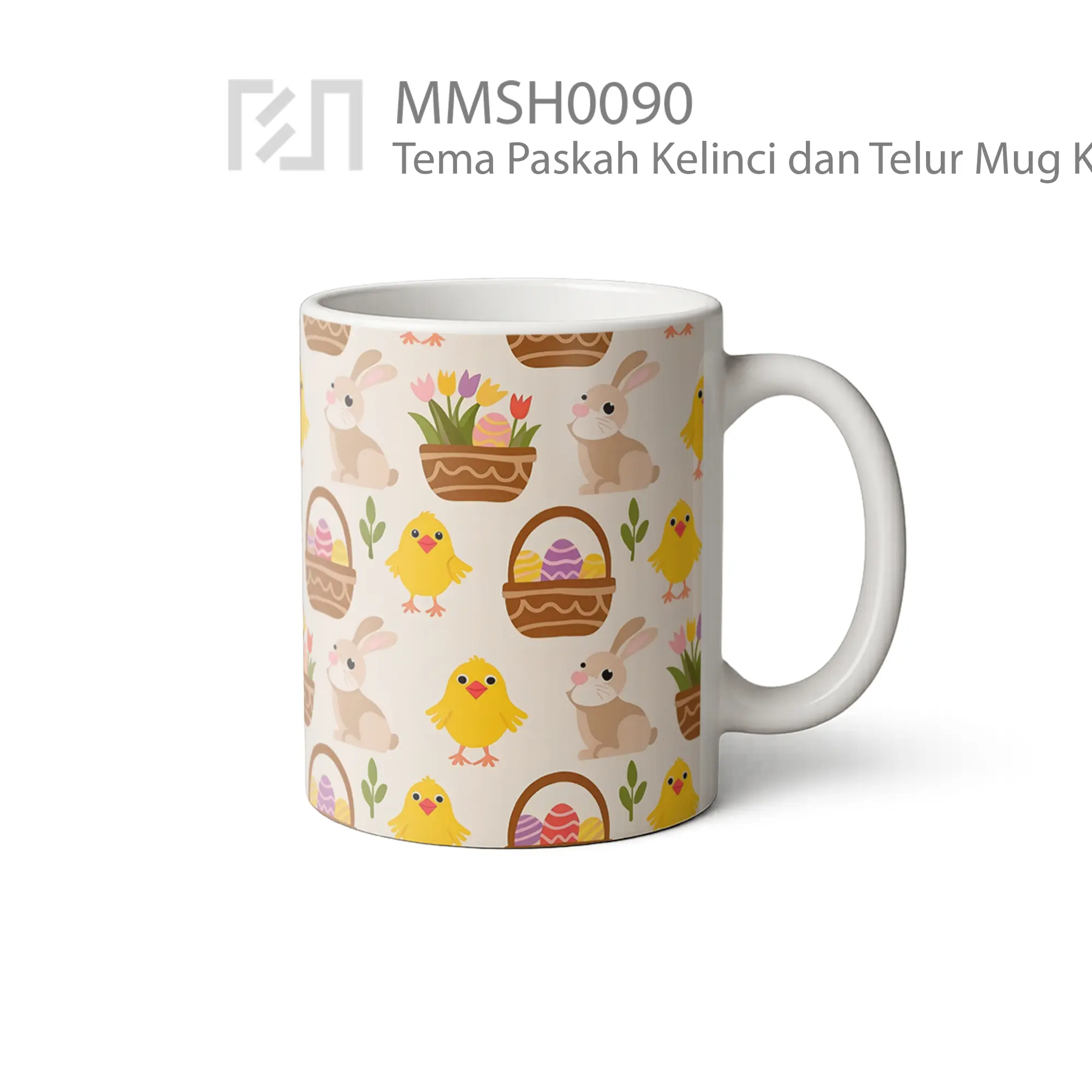 MMSH0090 Tema Paskah Kelinci dan Telur Mug - Tampak Kanan