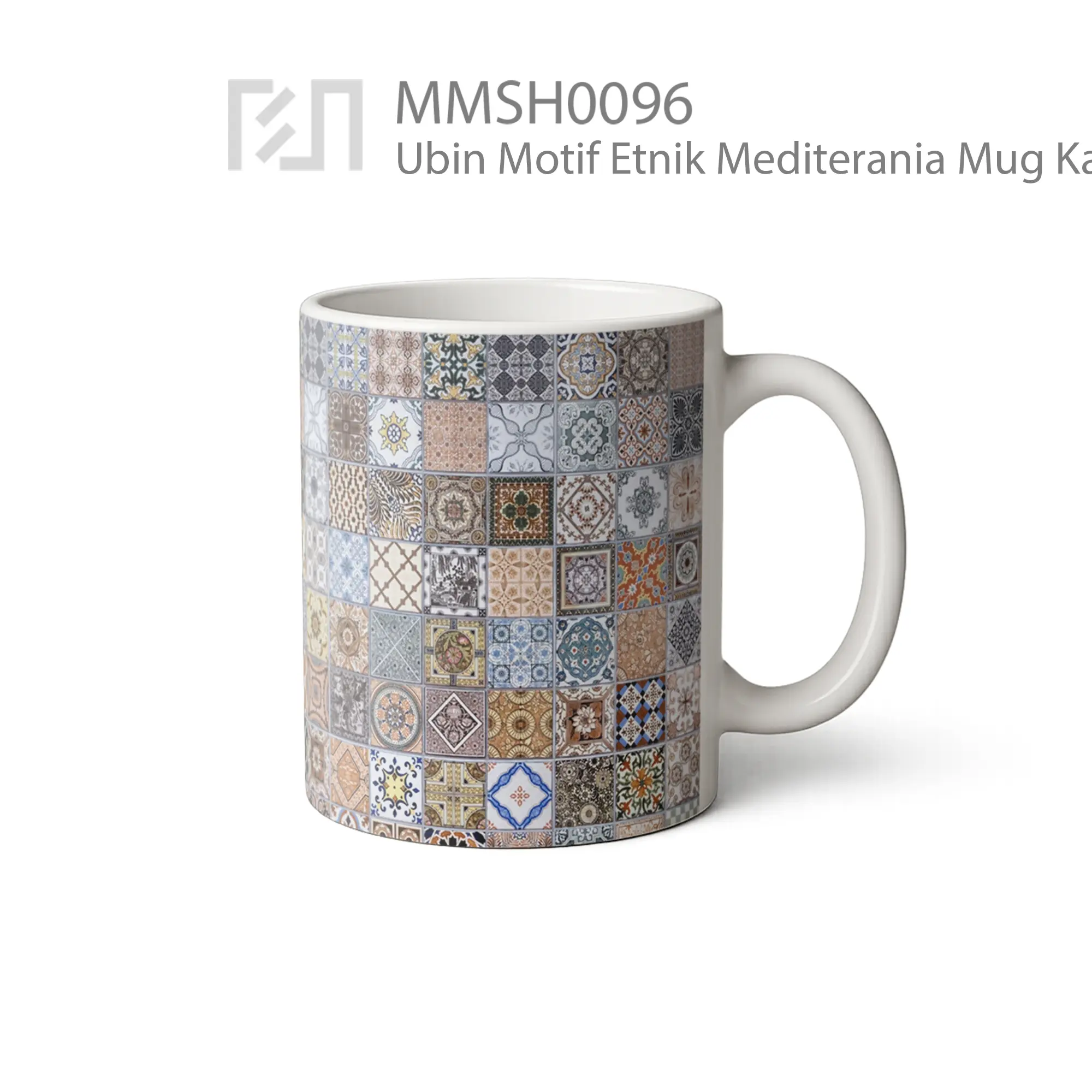 MMSH0096 Ubin Motif Etnik Mediterania Mug - Tampak Kanan