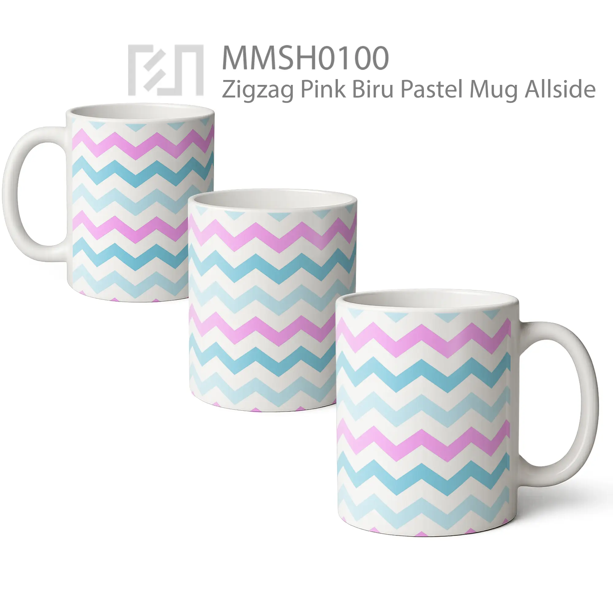 MMSH0100 Zigzag Pink Biru Pastel Mug - All-side / Desain