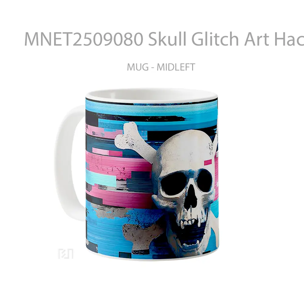 Skull Glitch Art Hacker Style Mug MNET2509080 - All-side / Desain