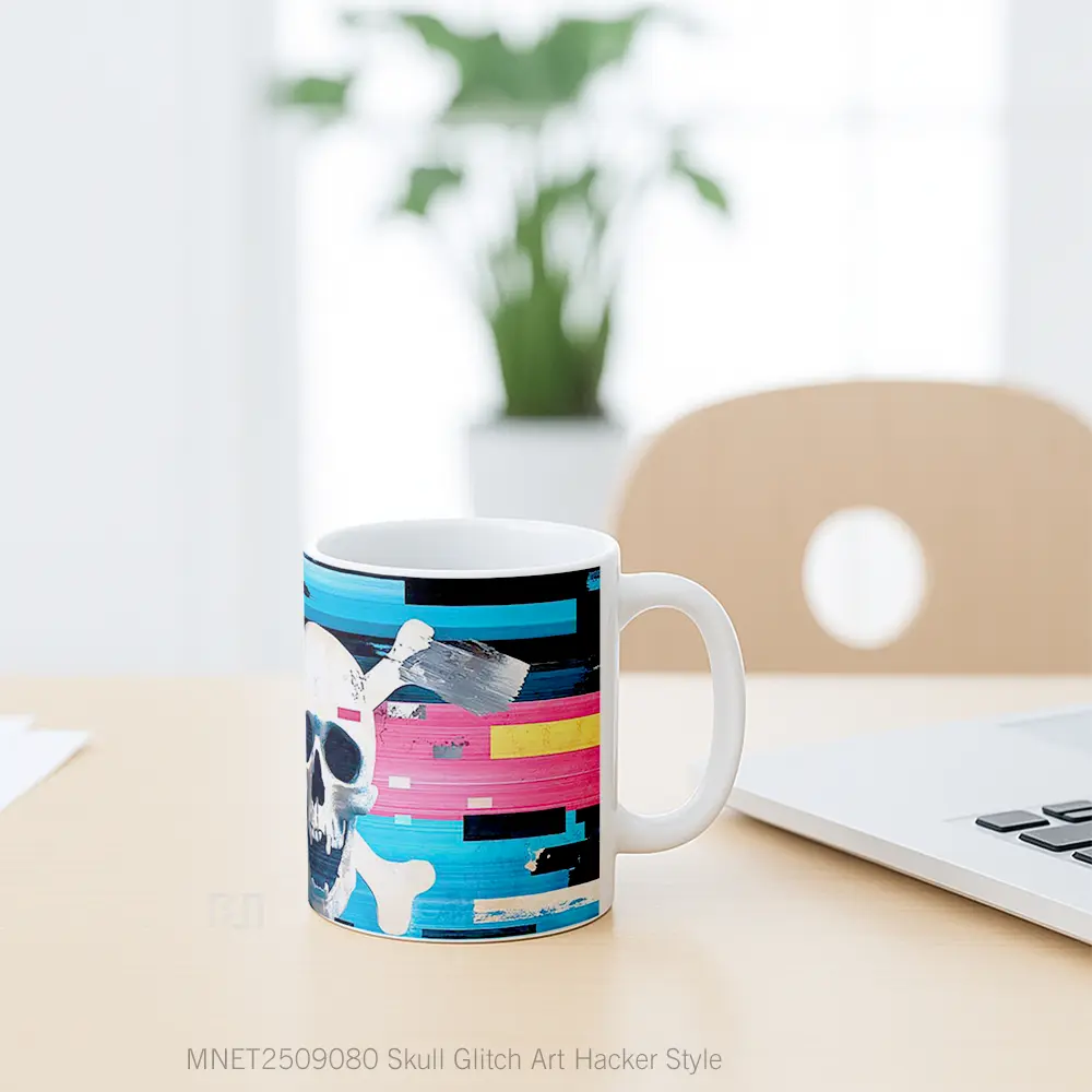 Skull Glitch Art Hacker Style Mug MNET2509080 - All-side / Desain