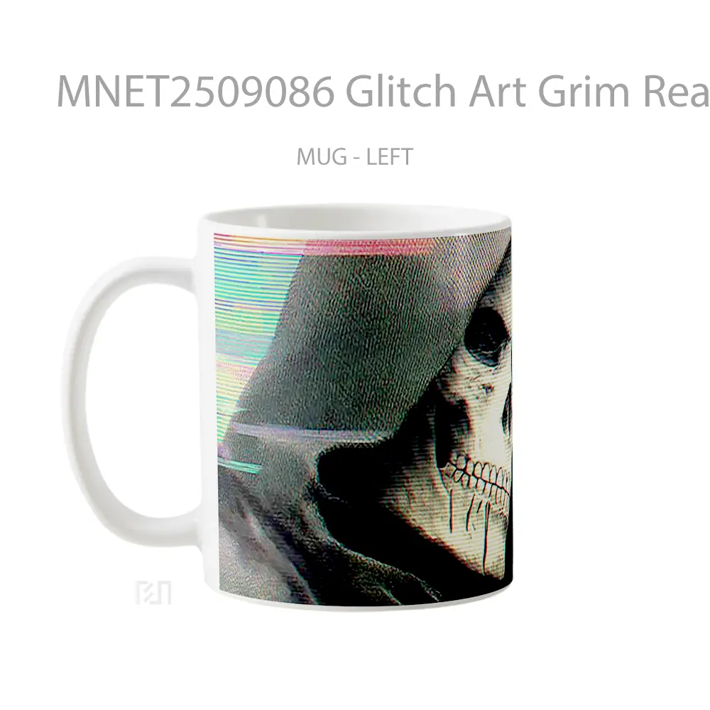 Glitch Art Grim Reaper Hooded Skull Mug MNET2509086 - All-side / Desain
