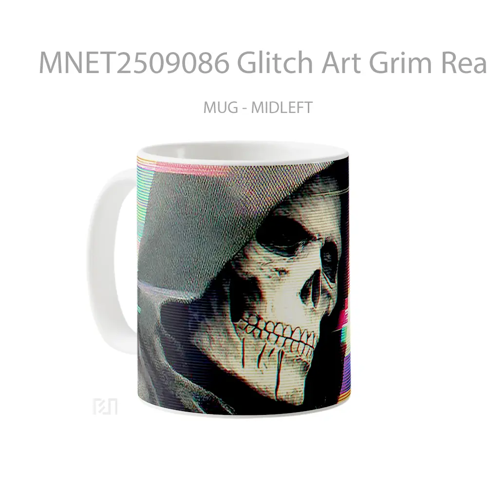 Glitch Art Grim Reaper Hooded Skull Mug MNET2509086 - All-side / Desain