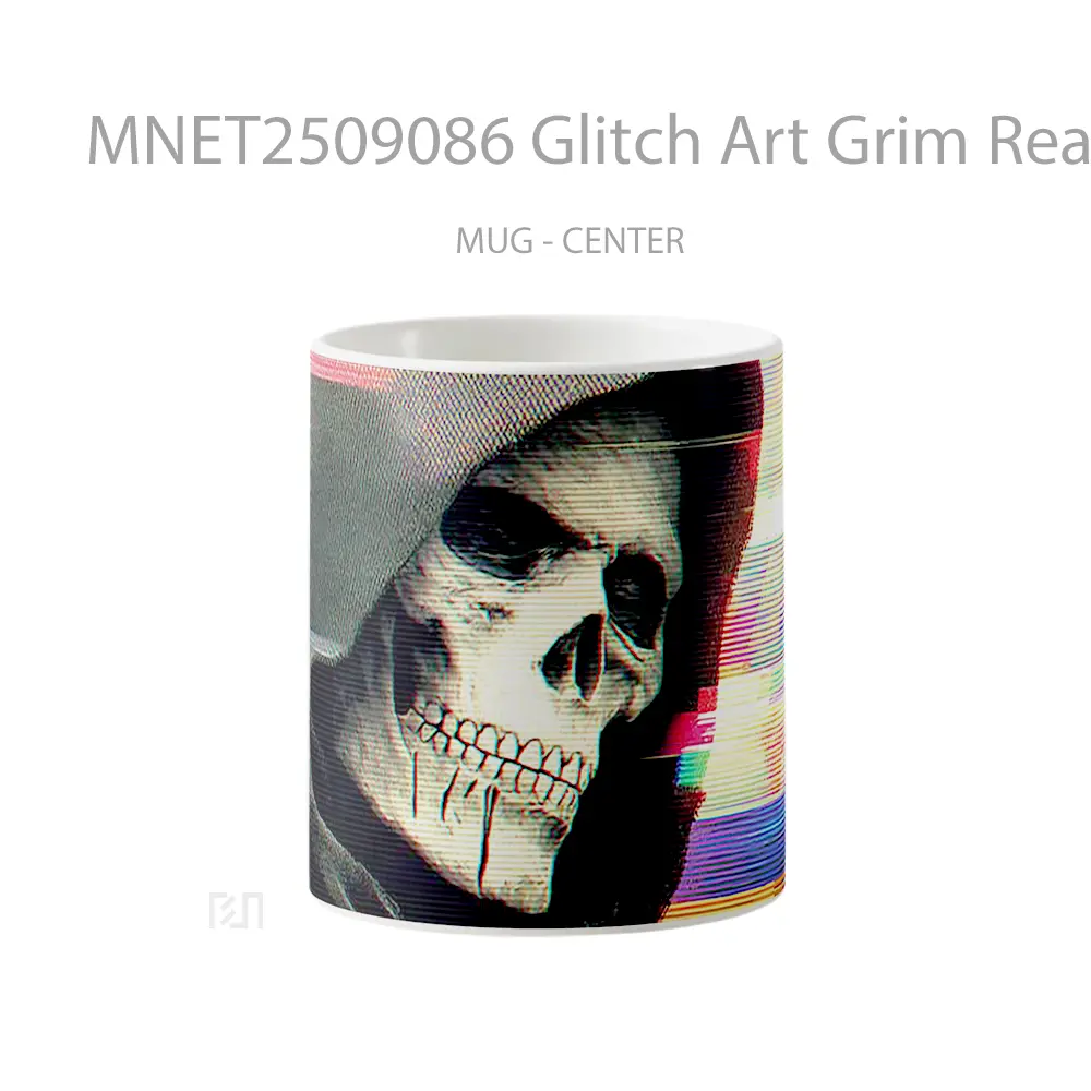 Glitch Art Grim Reaper Hooded Skull Mug MNET2509086 - All-side / Desain