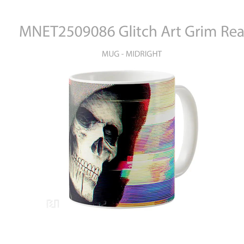 Glitch Art Grim Reaper Hooded Skull Mug MNET2509086 - All-side / Desain