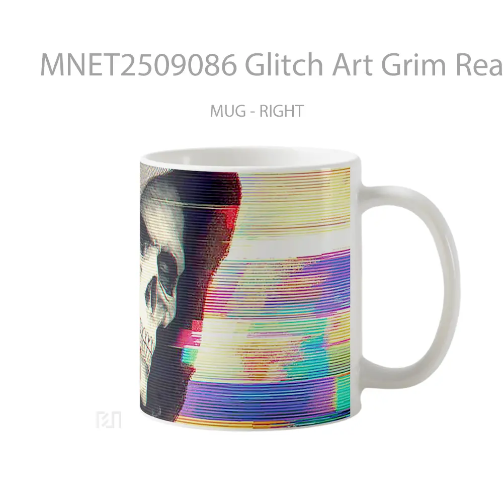 Glitch Art Grim Reaper Hooded Skull Mug MNET2509086