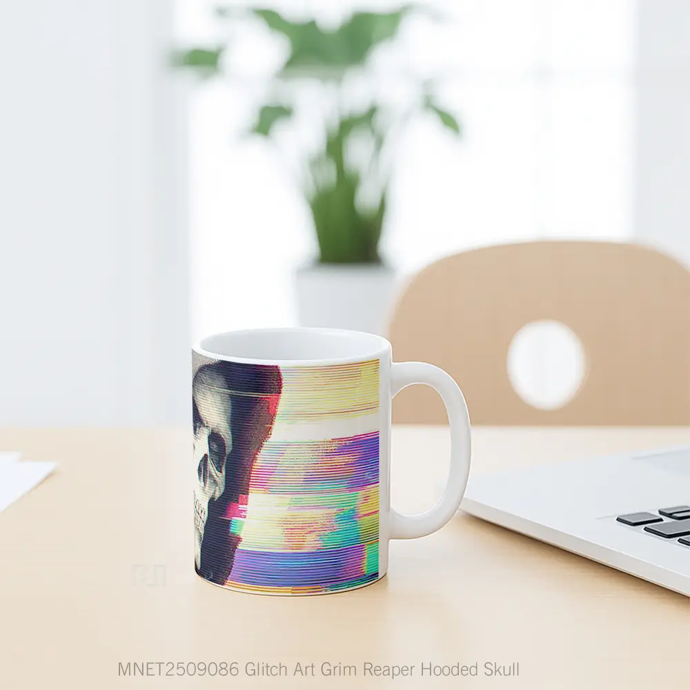 Glitch Art Grim Reaper Hooded Skull Mug MNET2509086 - All-side / Desain