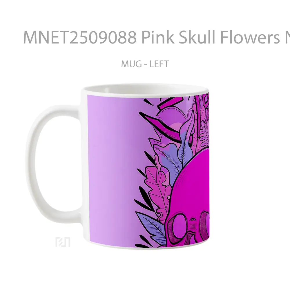 Pink Skull Flowers Neon Pop Art Mug MNET2509088 - All-side / Desain