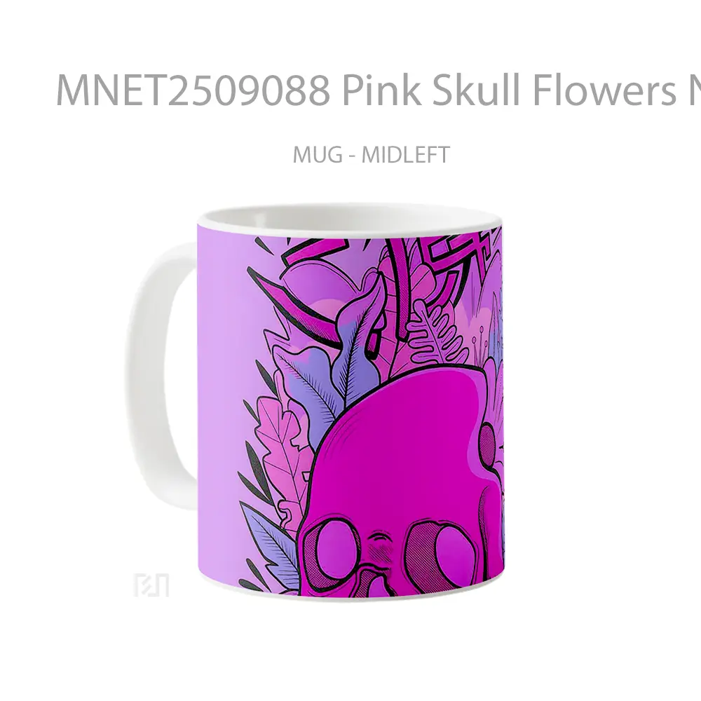 Pink Skull Flowers Neon Pop Art Mug MNET2509088 - All-side / Desain