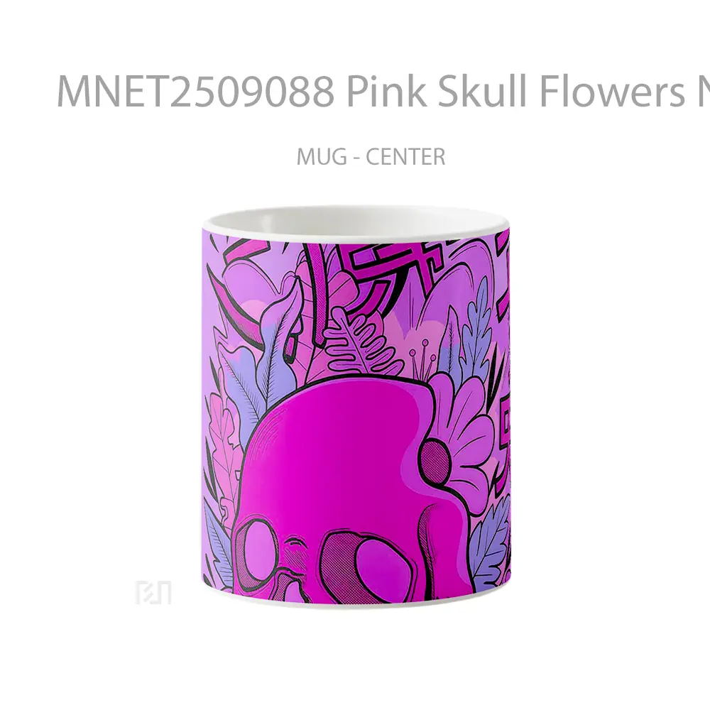 Pink Skull Flowers Neon Pop Art Mug MNET2509088 - All-side / Desain