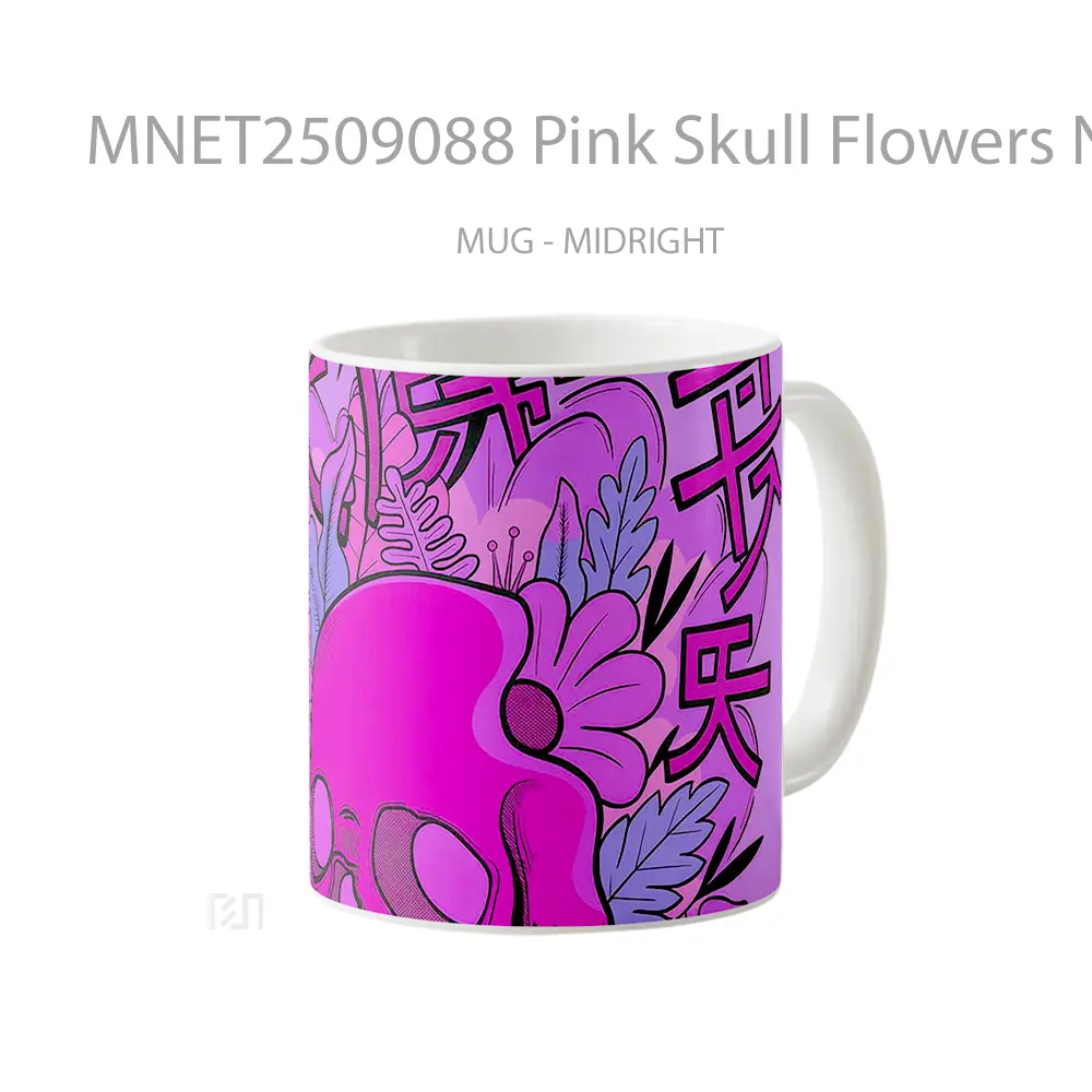 Pink Skull Flowers Neon Pop Art Mug MNET2509088 - All-side / Desain
