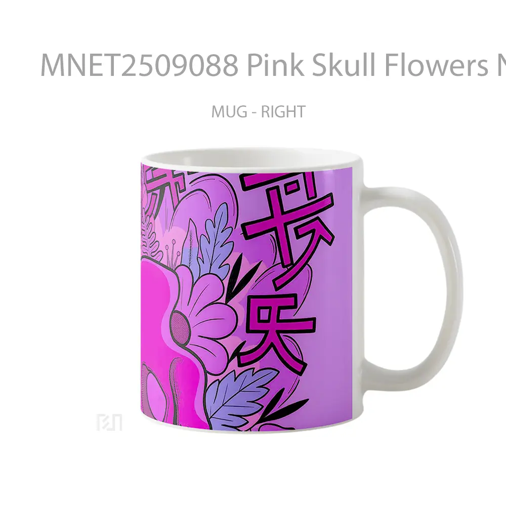 Pink Skull Flowers Neon Pop Art Mug MNET2509088