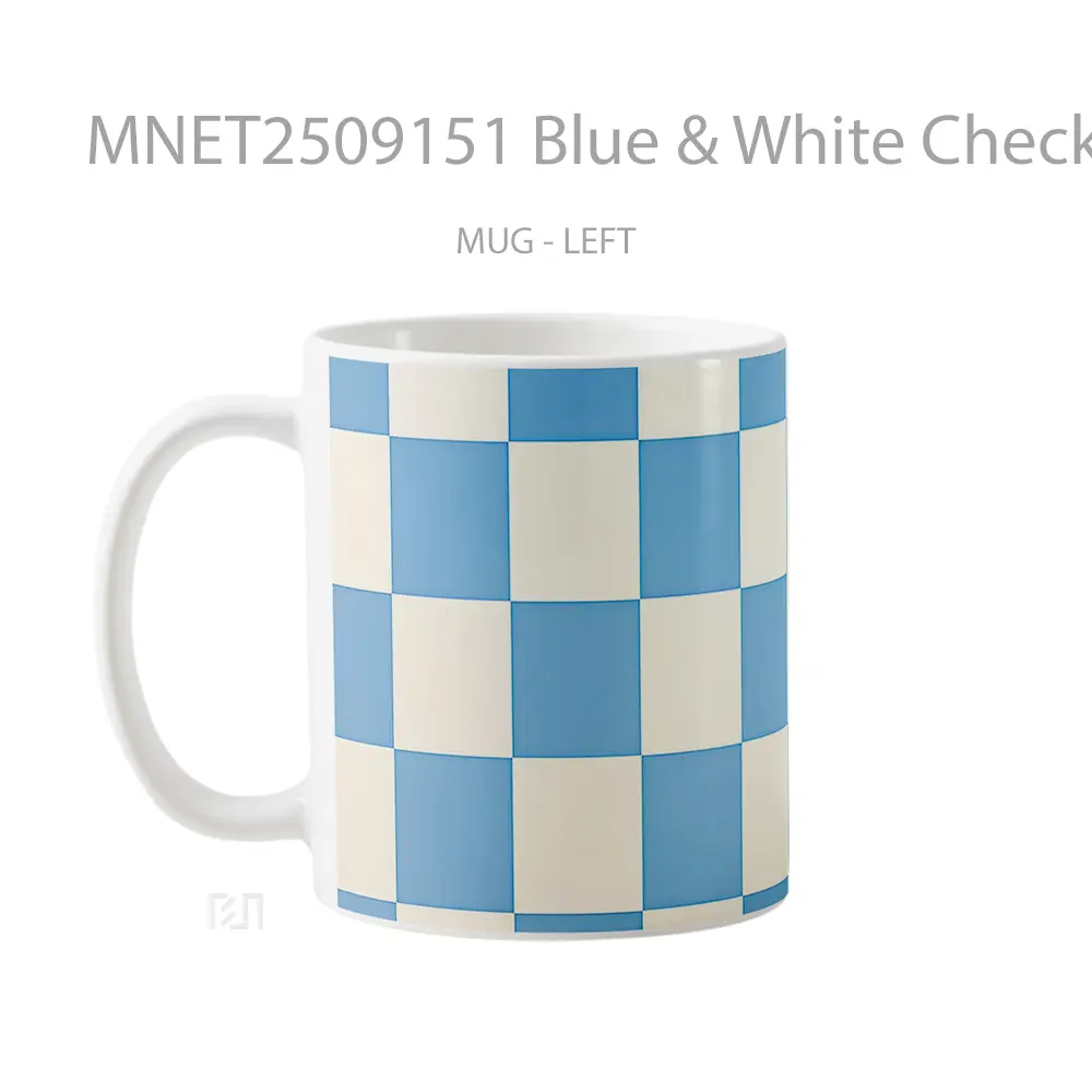 Blue & White Checkerboard Minimalist Pattern Mug MNET2509151 - All-side / Desain