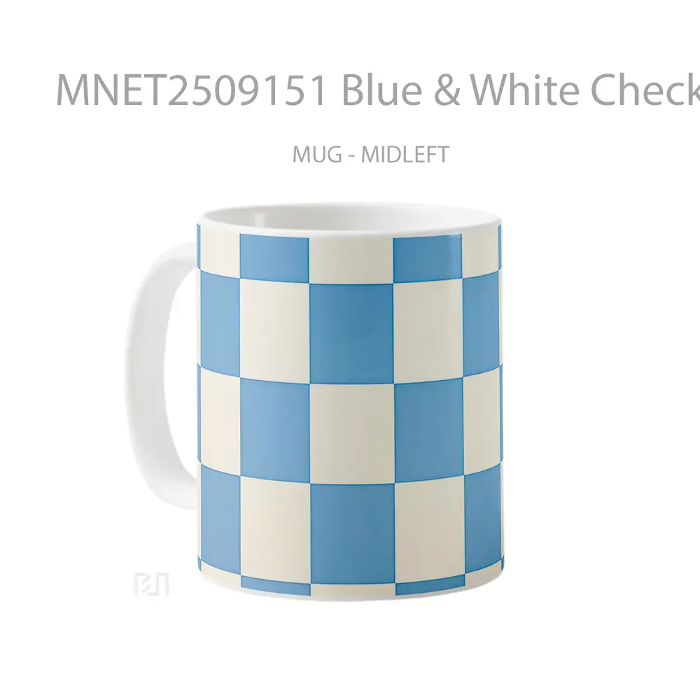 Blue & White Checkerboard Minimalist Pattern Mug MNET2509151 - All-side / Desain