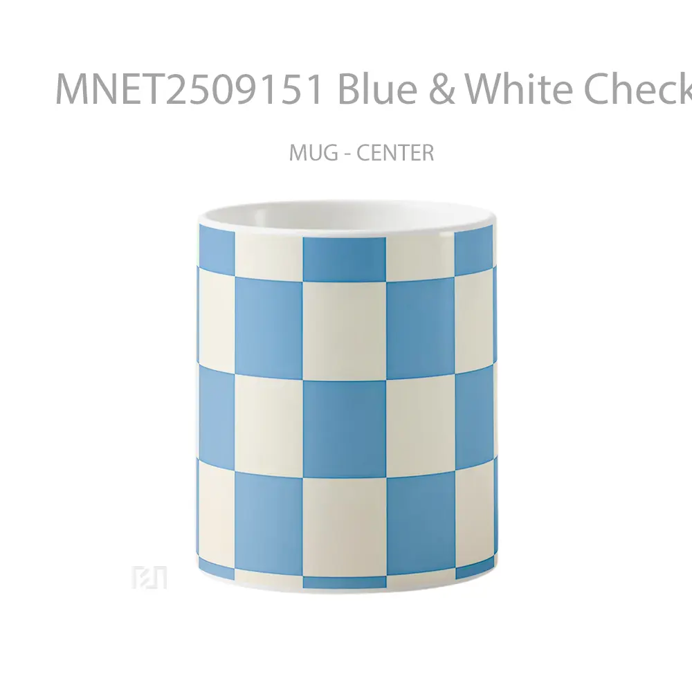 Blue & White Checkerboard Minimalist Pattern Mug MNET2509151 - All-side / Desain