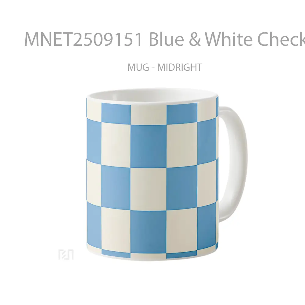 Blue & White Checkerboard Minimalist Pattern Mug MNET2509151 - All-side / Desain